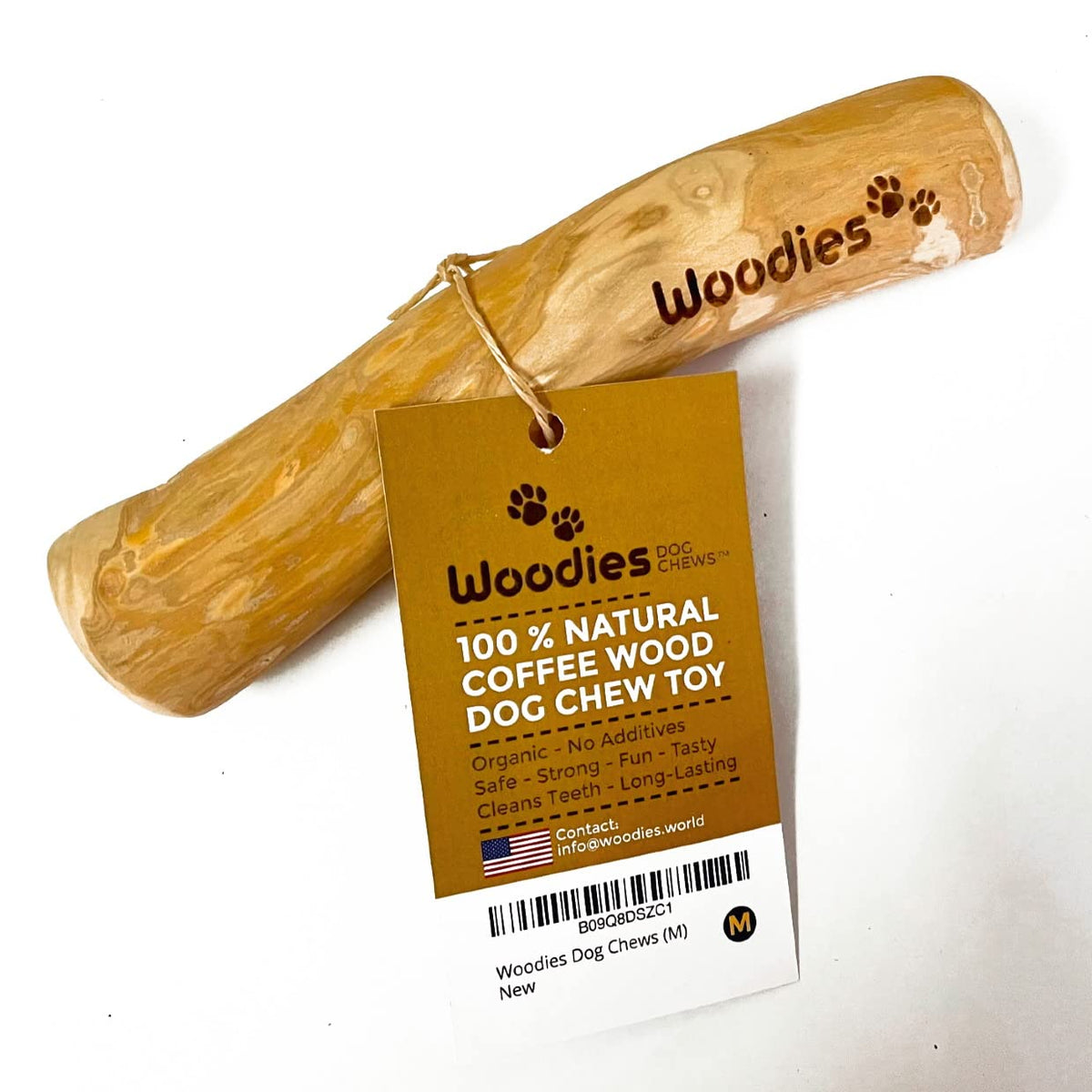 Woodies Dog Chews Toys - All Natural, Coffee Wood, Safe, Healthy, Fun, Multiple Sizes - (M)