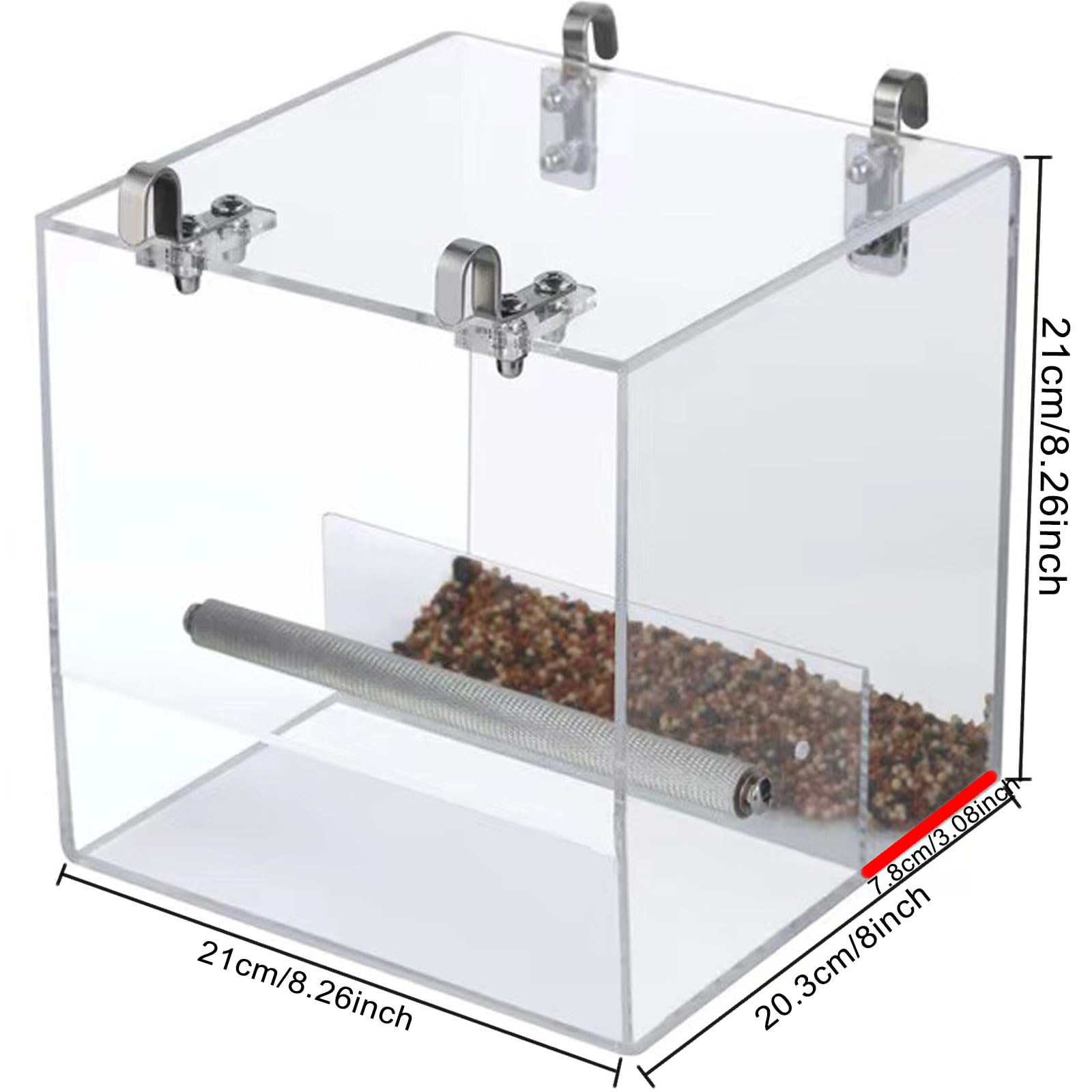 Automatic Acrylic Bird Feeder for Cage, No Mess - Small Bird Parrots, Canary, Parakeet, Budgerigar, Crested Myna, Cockatiel (XL)