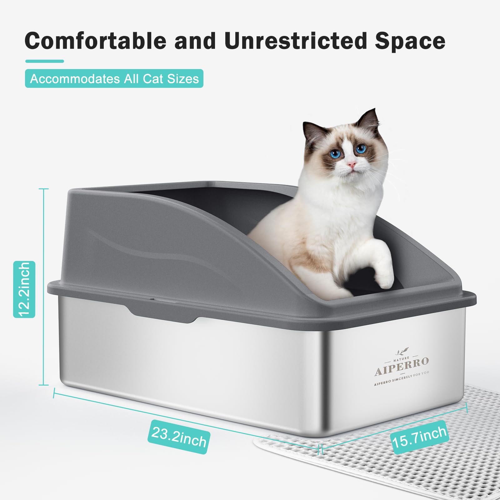 Stainless Steel Cat Litter Box With Lid | Xl Extra Large Litter Box For Big Cats | Metal Litter Boxs High Sided | Enclosed Anti-