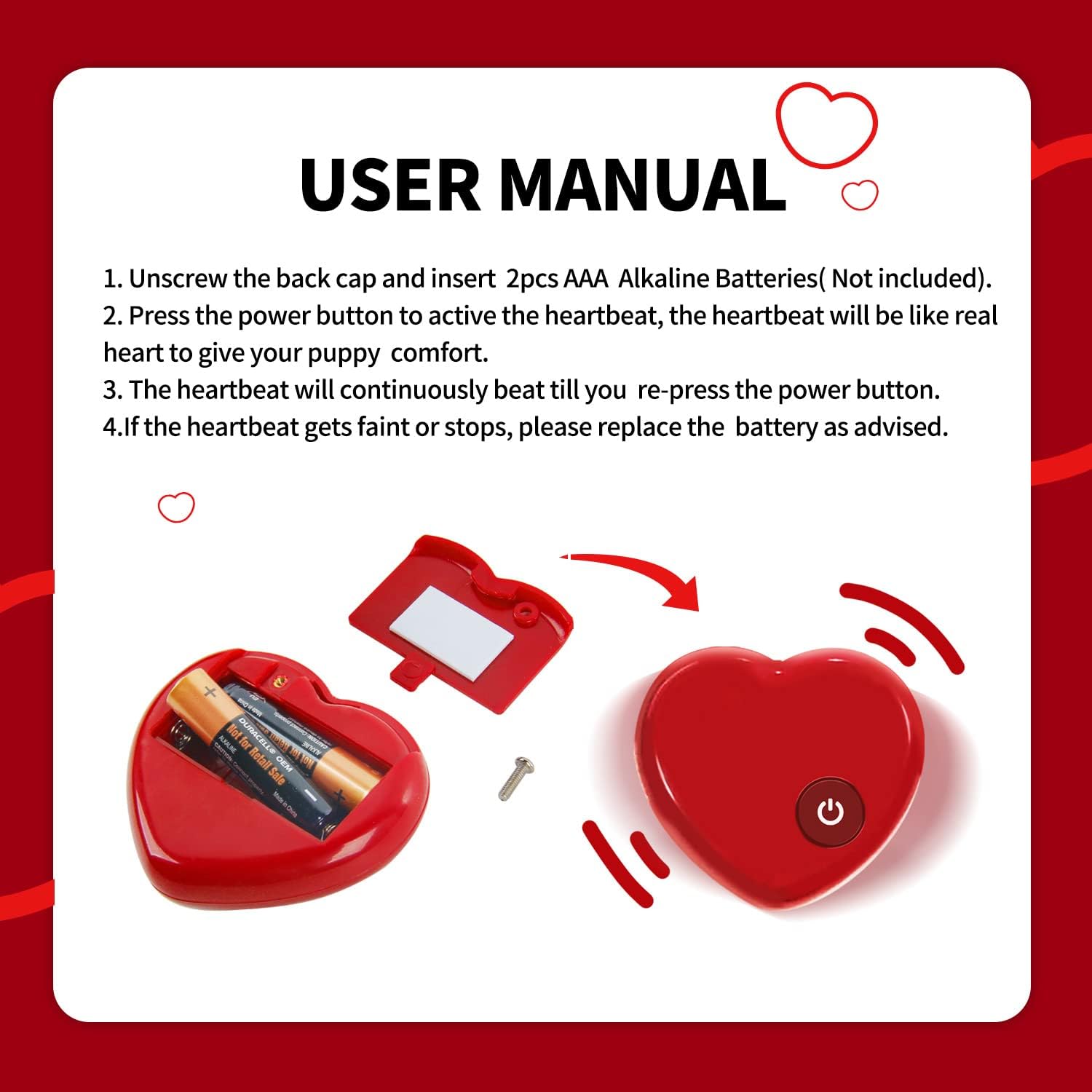 All For Paws Puppy Heartbeating Pillow Dog Crate Training Snuggle Toys Dog Pillow Sleep Aid Plush Toy, Stress Relief And Comfort New Puppy