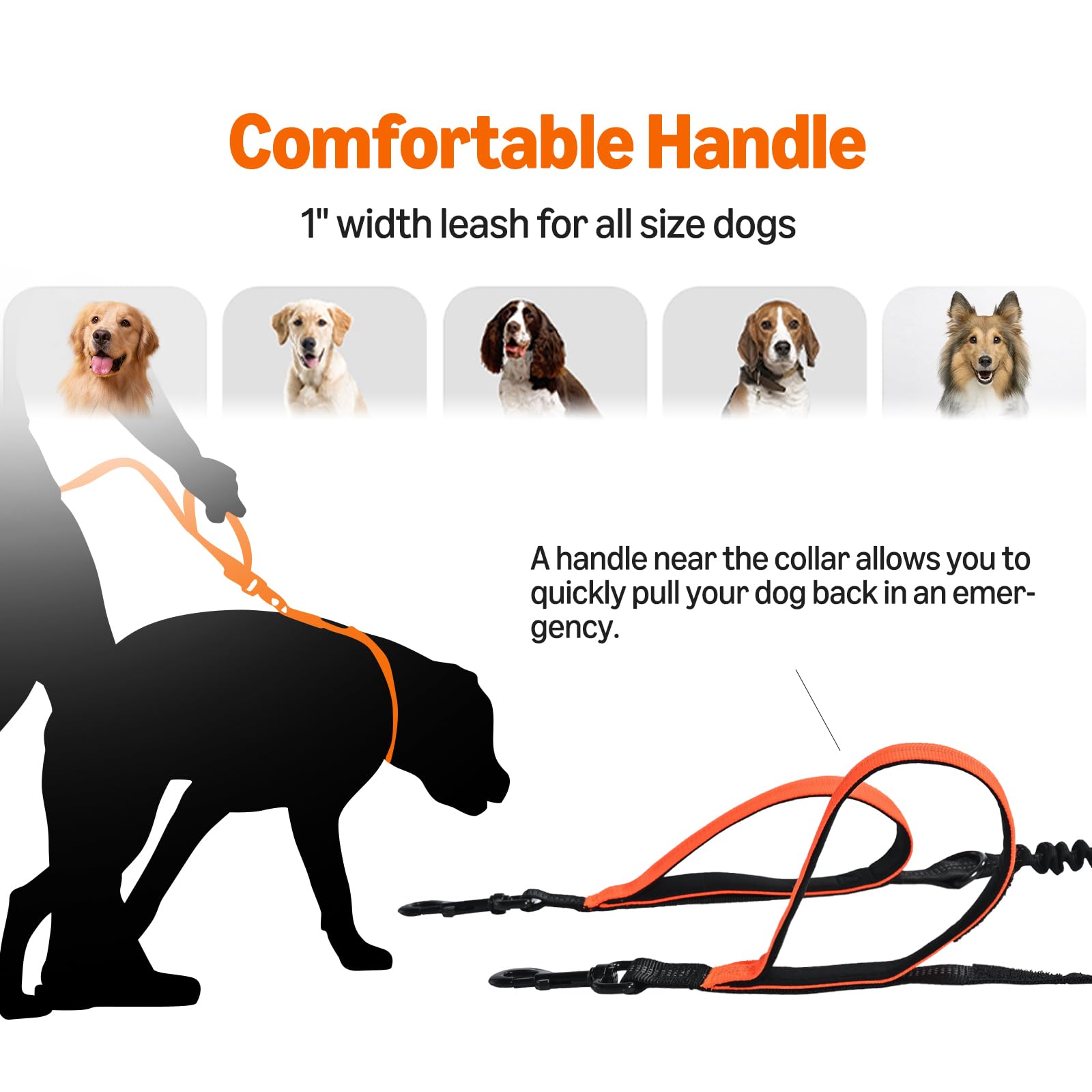 Amazon Basics Hands Free Dog Leash With Running Bag, Adjustable Waist Belt, Dual Padded Handles, Reflective Bungee Leash For Wal