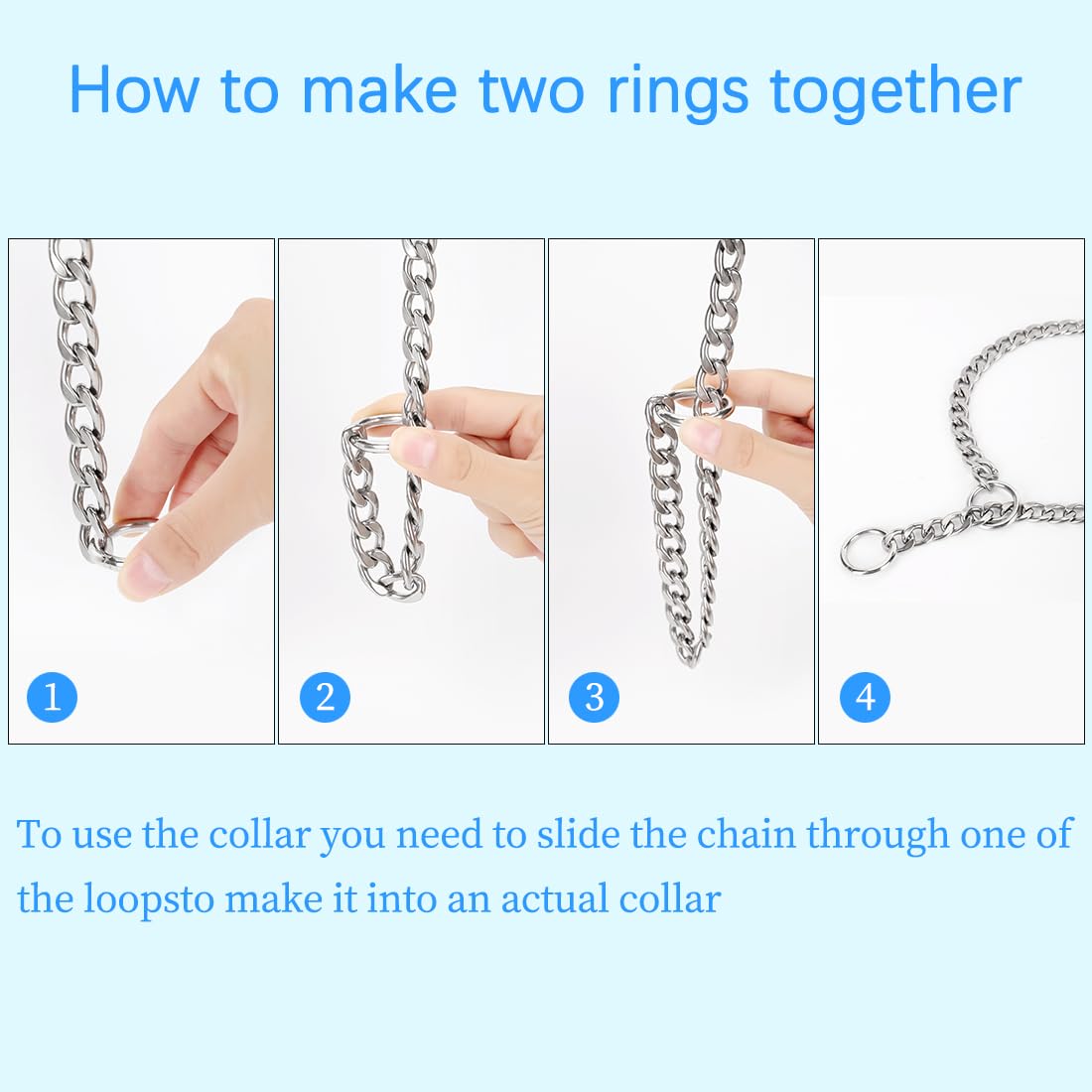 Azinoo Slip P Chain Collar, 304 Stainless Steel Training Choke Collar For Small Medium Large Dogs 20 In, 3 Mm (Neck 15''~17'')