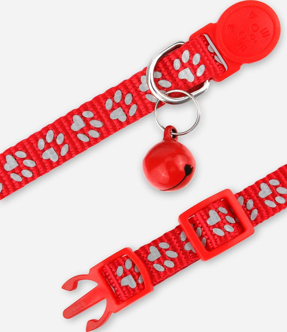 Taglory Reflective Cat Collars Breakaway With Bell, 2 Pack Girl Boy Pet Kitten Collar Adjustable 6-8 Inch, Red