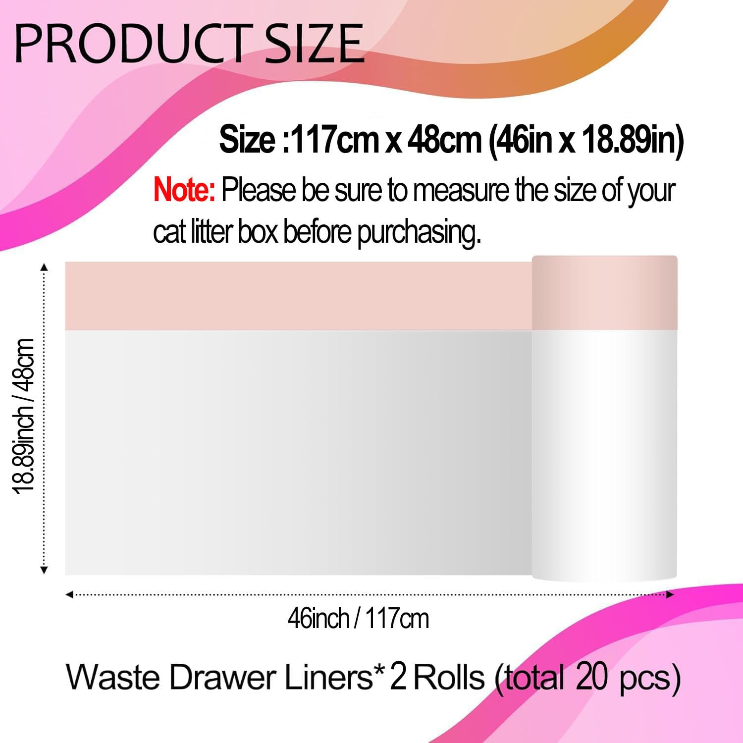 Naielfopet 20 Count 46'' X 19'' Jumbo Thicken Cat Waste Bags With Drawstring, Heavy Duty Cat Litter Trash Bags For Top-Open Kitt