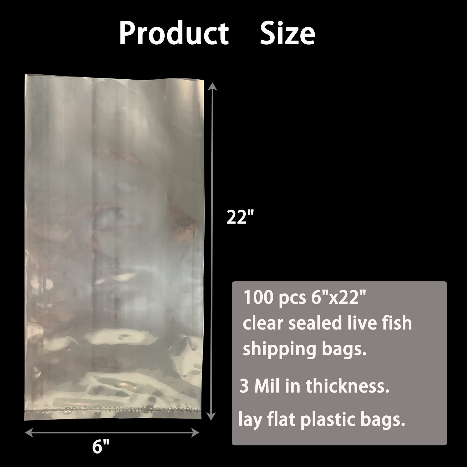 100 Pcs 6''X22'' Clear Plastic Fish Bags,3 Mil Thick-Leak-Proof Shipping Bags,For Marine And Tropical Fish Transport,Bottom Seal