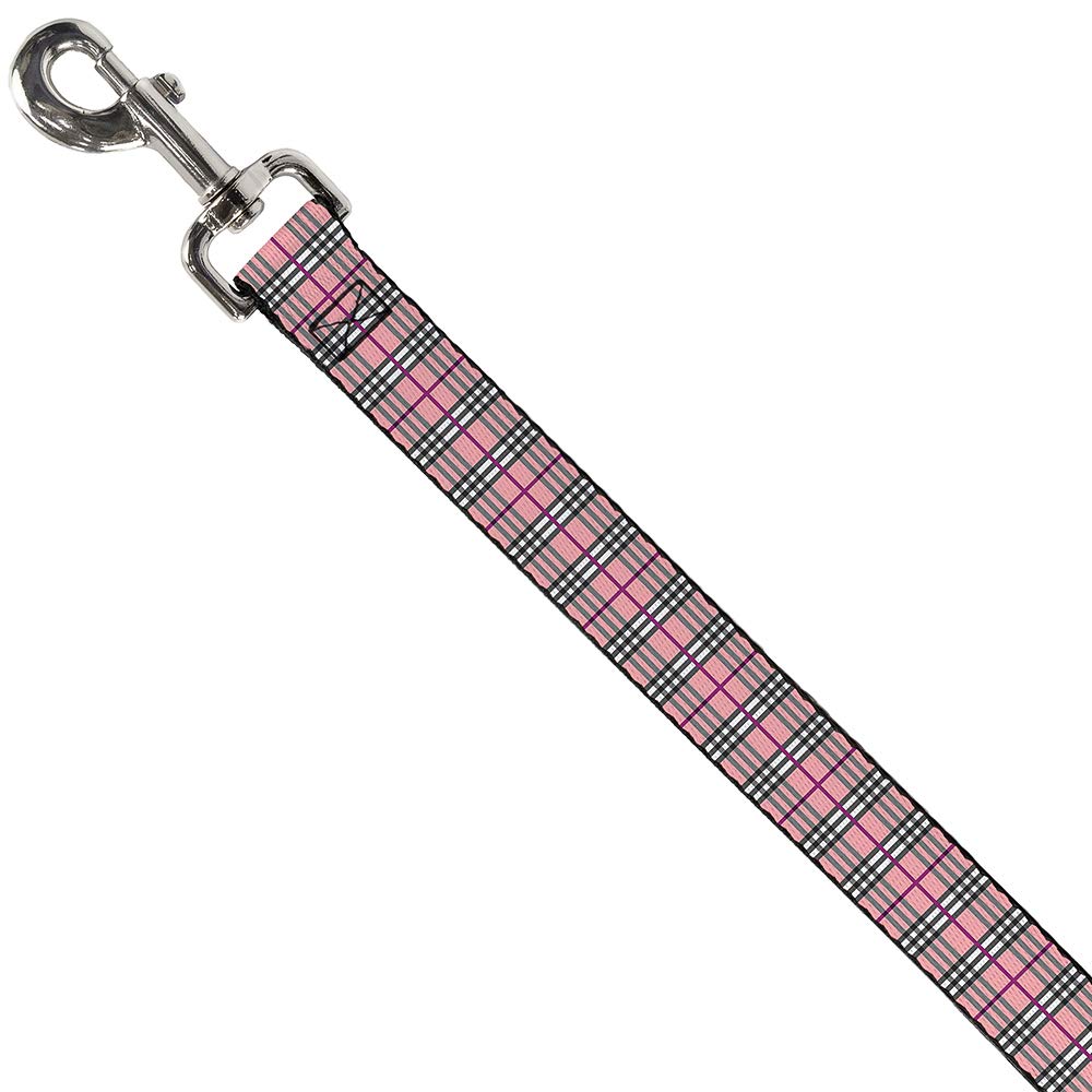 Buckle-Down Dog Leash Plaid Pink 6 Feet Long 0.5 Inch Wide