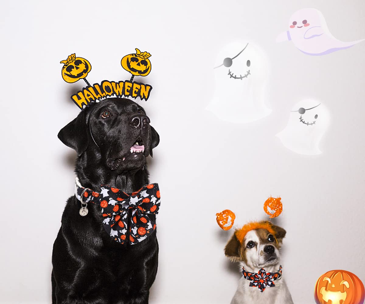 Halloween Ghost Black Dog Collar With Sailor Bow Tie Adjustable Pet Collars, Soft Comfy Halloween Themed Pet Collar, Fall Dog Collar For Small Medium Large Dogs