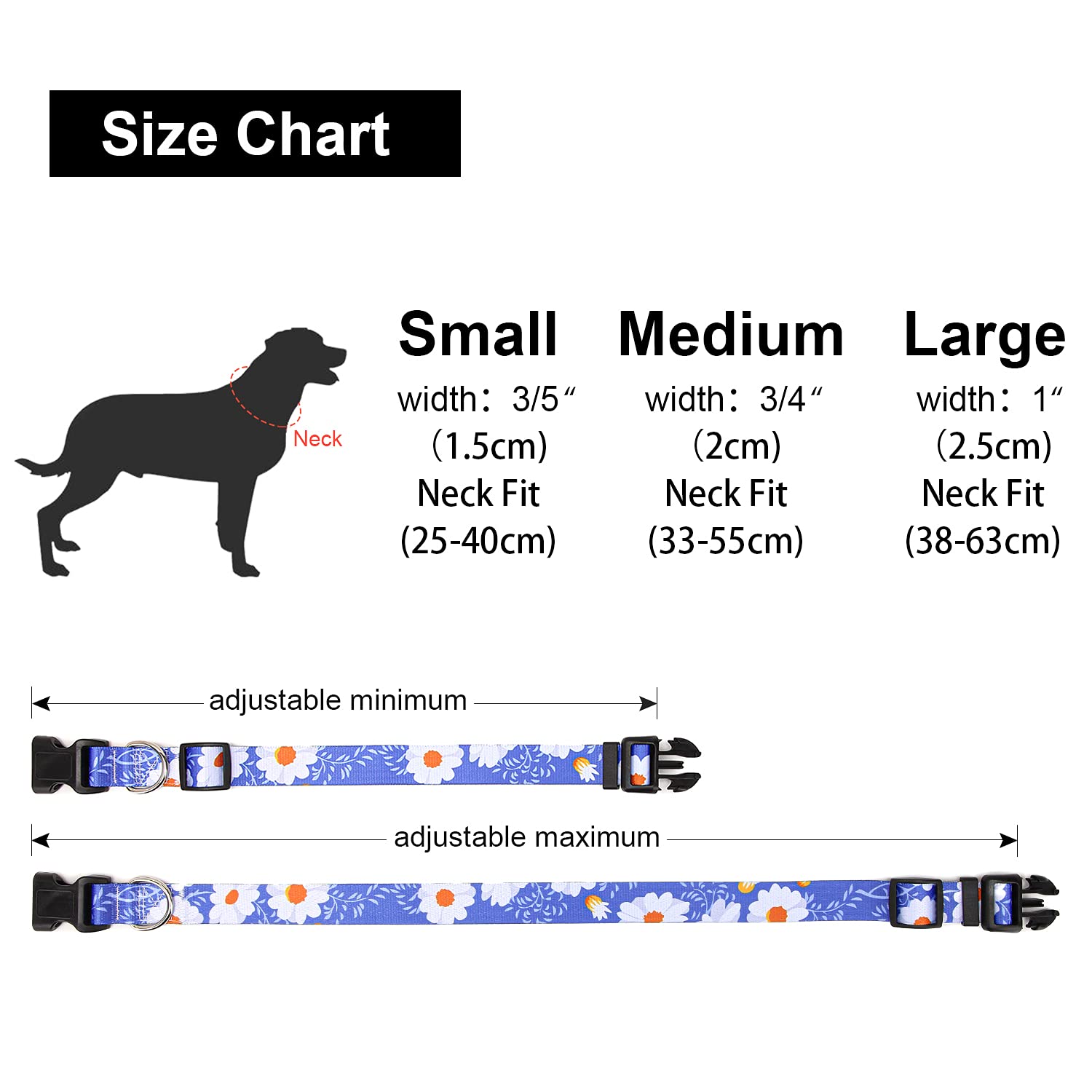 Suredoo Adjustable Dog Collar With Patterns, Ultra Comfy Soft Nylon Breathable Pet Collar For Small Medium Large Dogs (M, Daisy)