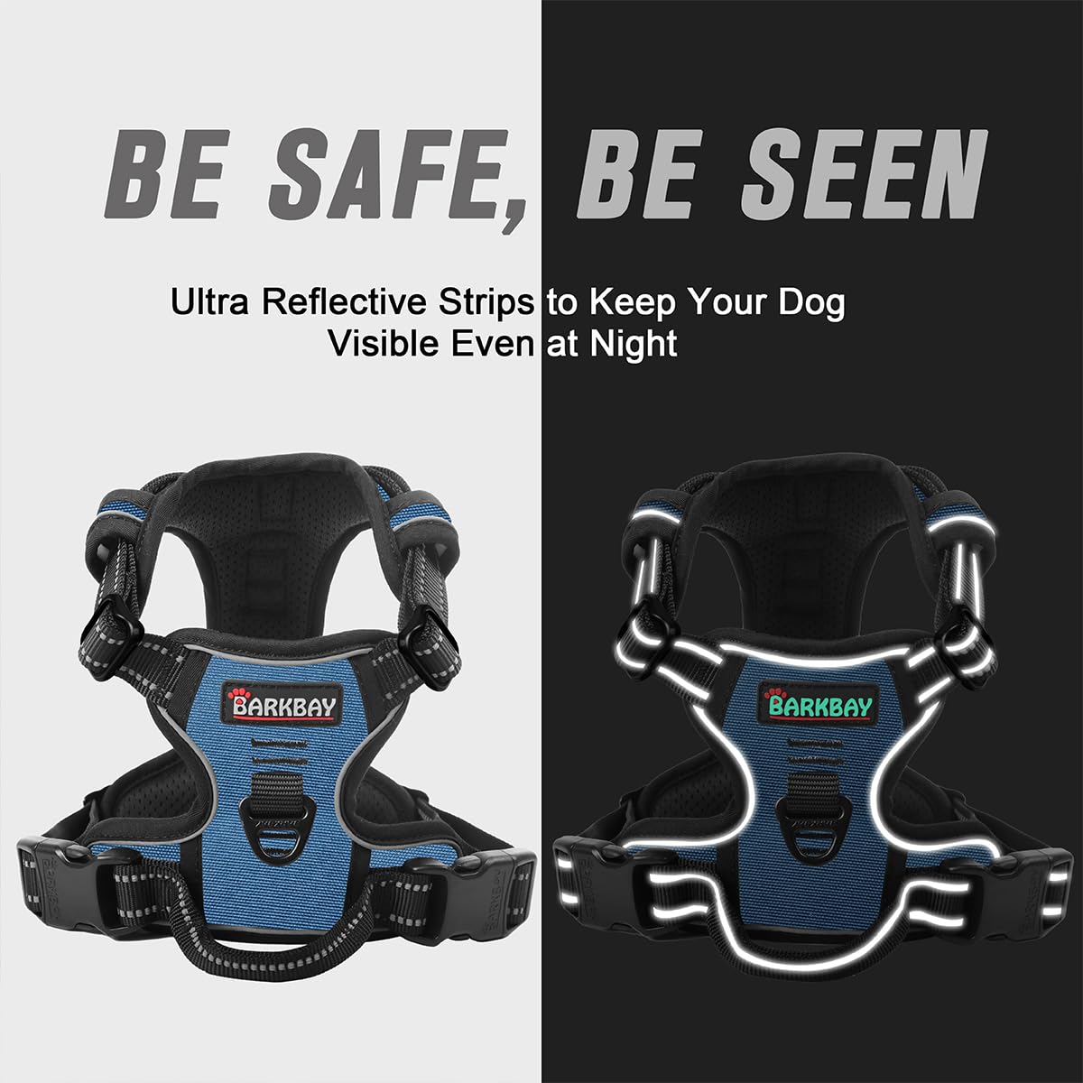 BARKBAY No Pull Dog Harness Front Clip Heavy Duty Reflective Easy Control Handle for Large Dog Walking(Navy,XS)
