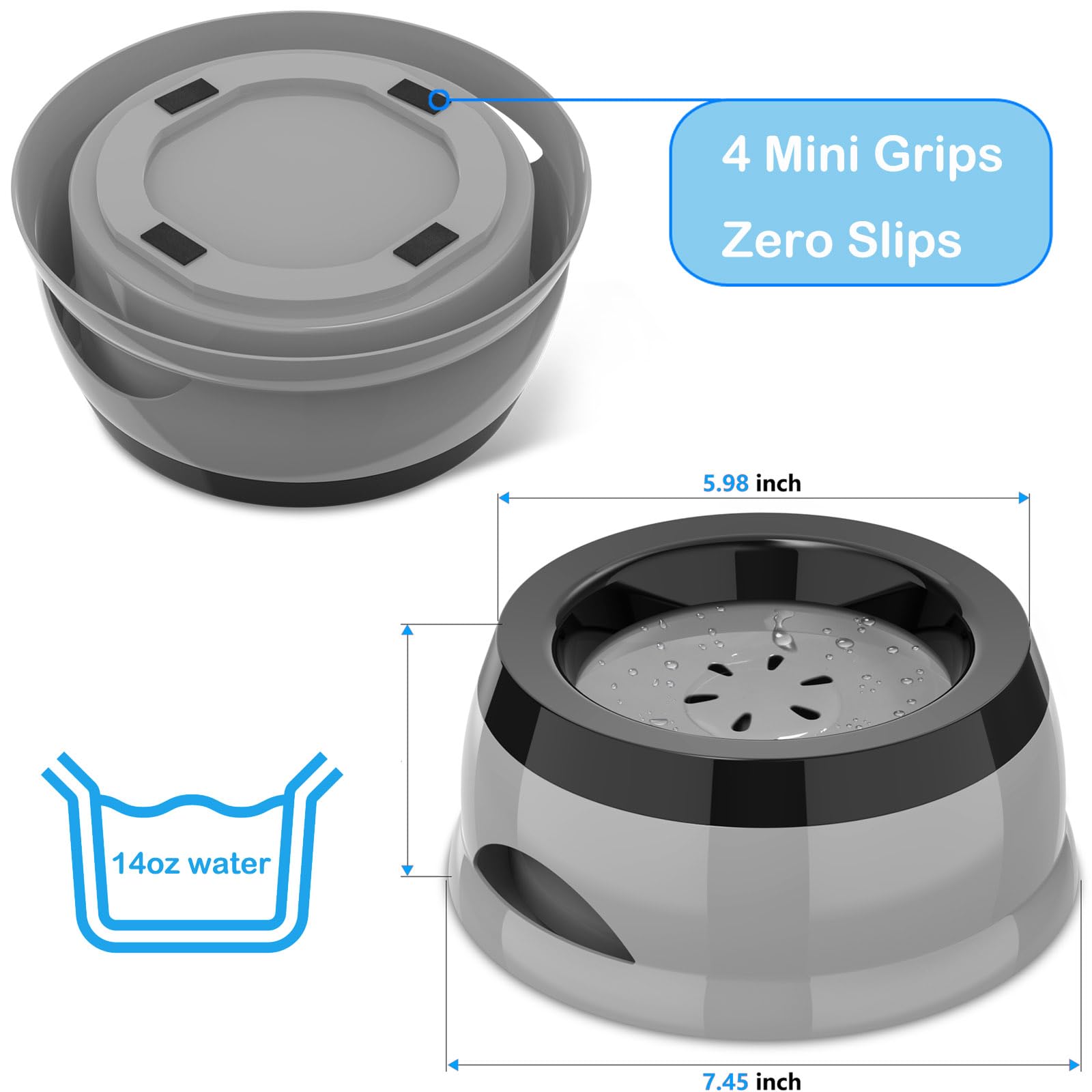 25Oz Slow Drink Dog Water Bowl, Spill-Proof Portable Cat Bowl, Non-Splash No Mess Puppy Kitten Water Feeder, Carried Portable Ba