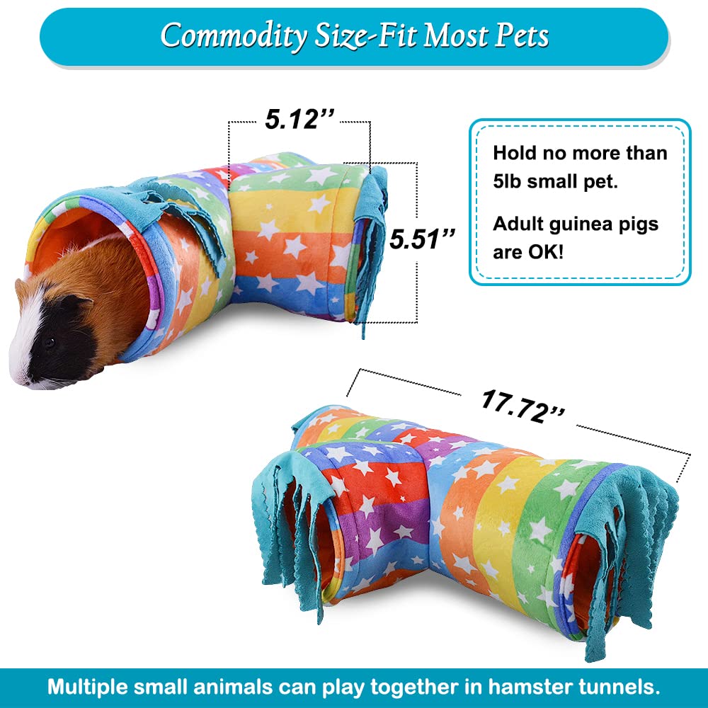 Guinea Pig Tunnel-Homeya Guinea Pig Hideout,Collapsible 3 Way Hamster Play Tubes With Fleece Forest Curtain,Small Animal Pet Toys And Cage Accessories For Rabbit Bunny Ferret Rat Hedgehog-L