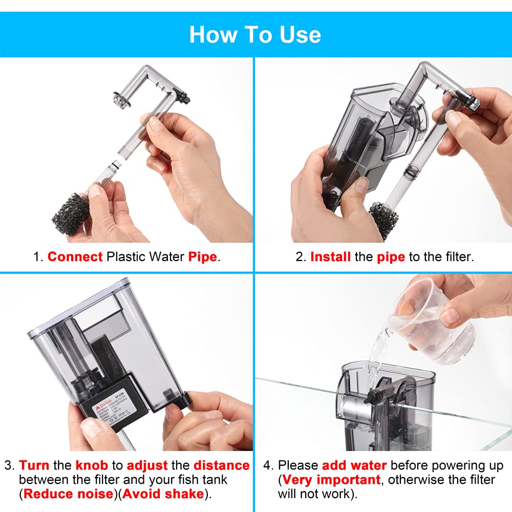 Datoo Aquarium Hang On Filter Small Fish Tank Hanging Filter Power Waterfall Filtration System