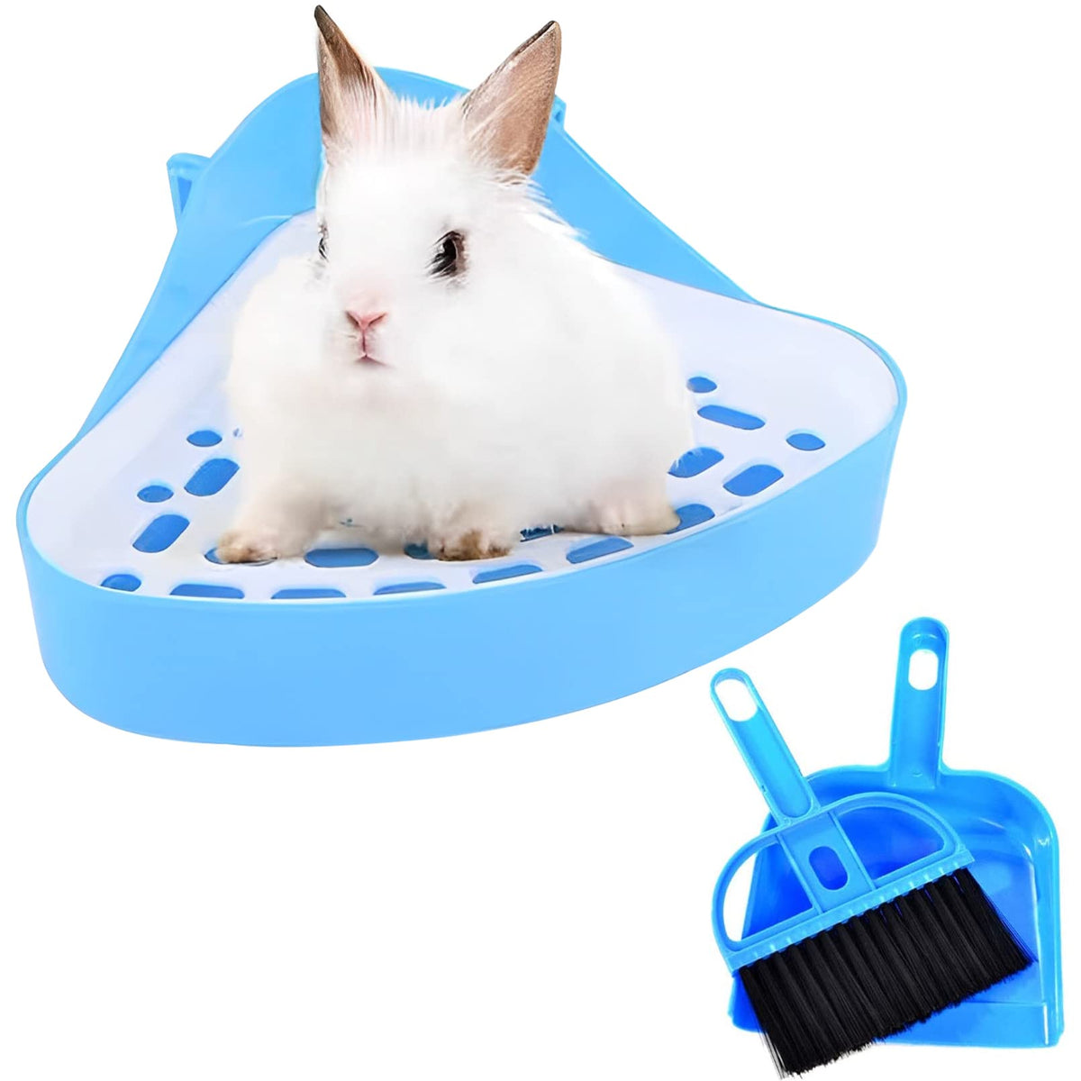 Kathson Triangle Potty Trainer Corner Bunny Toilet Guinea Pig Litter Bedding Plastic Box Pet Pan For Rabbit Chinchilla Hamster Ferret Small Animal (Blue)