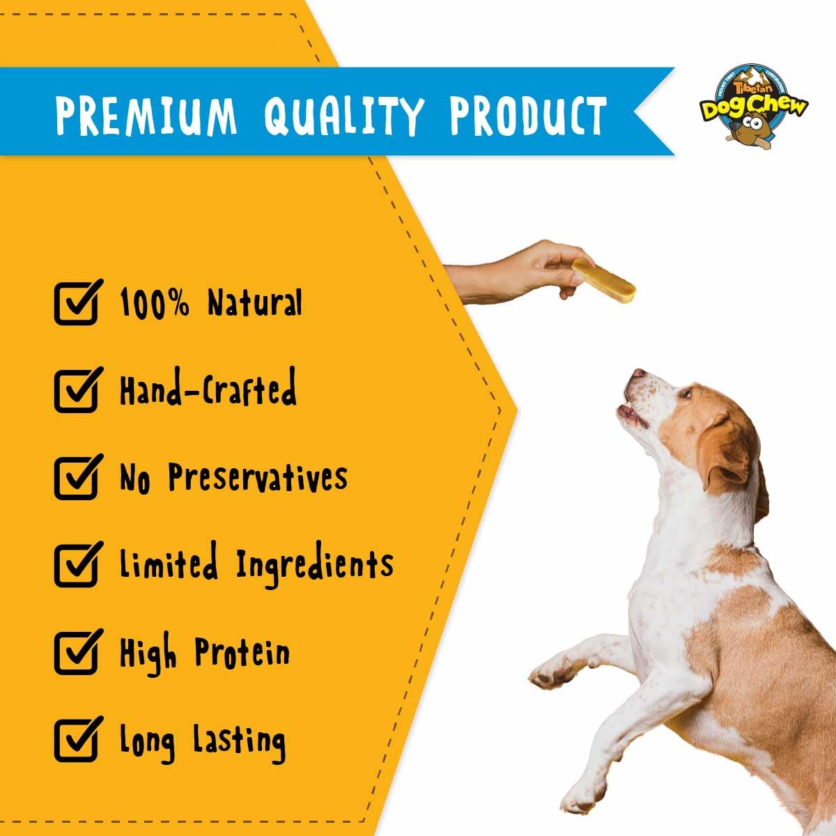 Tibetan Dog Chew Yak Cheese Sticks (5 Medium Chews) - Natural Handmade Treats for Medium Dogs, Long-Lasting, Easy to Digest with