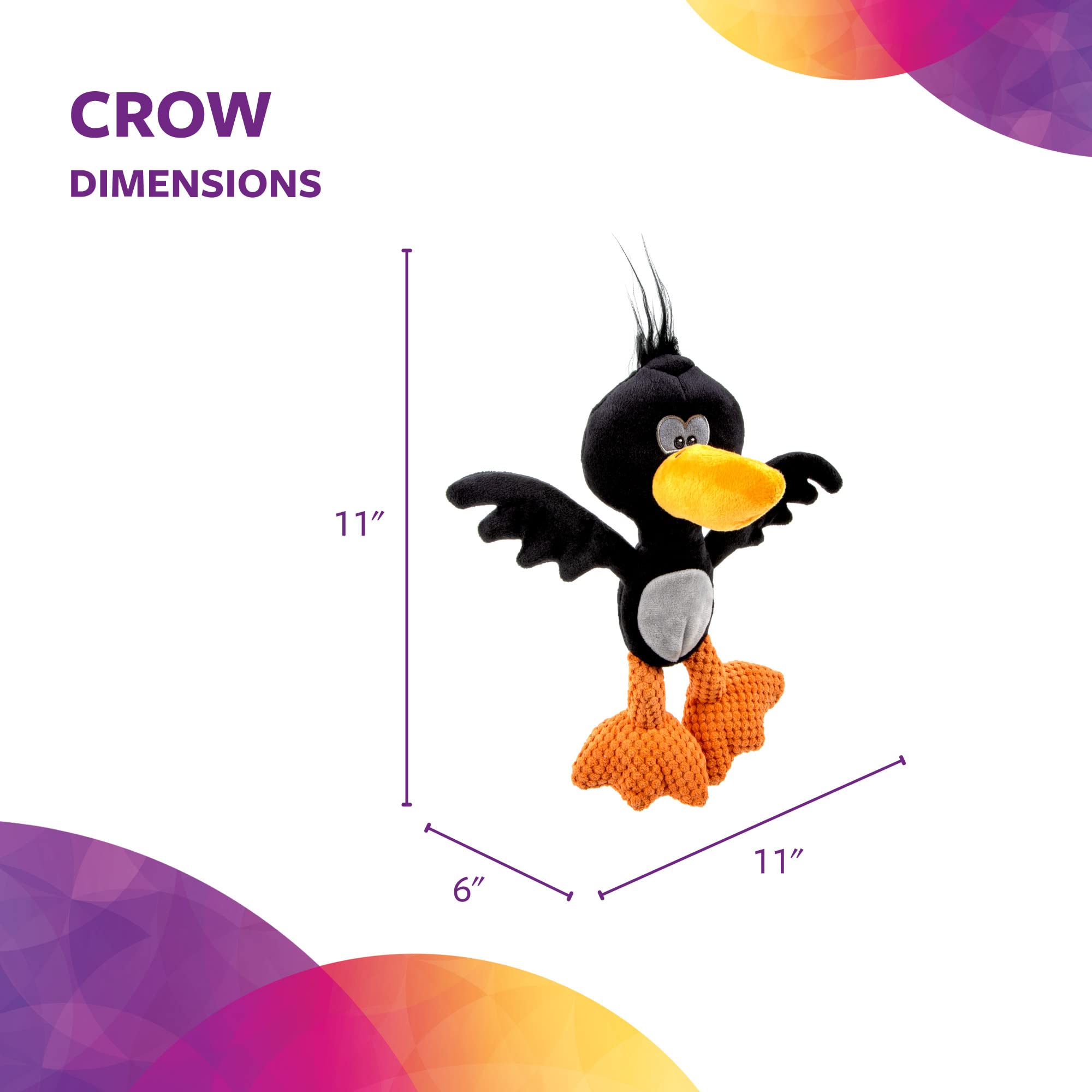 Trustypup Strong 'N Silent Birds Crow Silent Squeak Plush Dog Toy, Chew Guard Technology - Black, Large