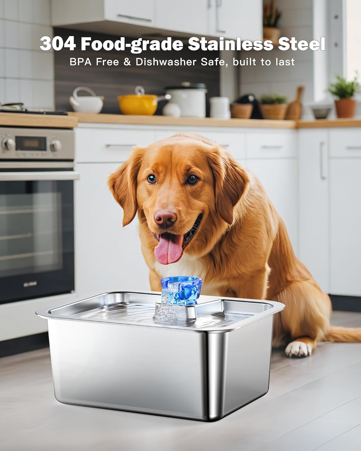 Dog Water Fountain for Large Dogs, tainless Steel 3Gallon Extra Big Pet Fountains, Dog Water Bowl Filter Automatic Dog Bowl Disp