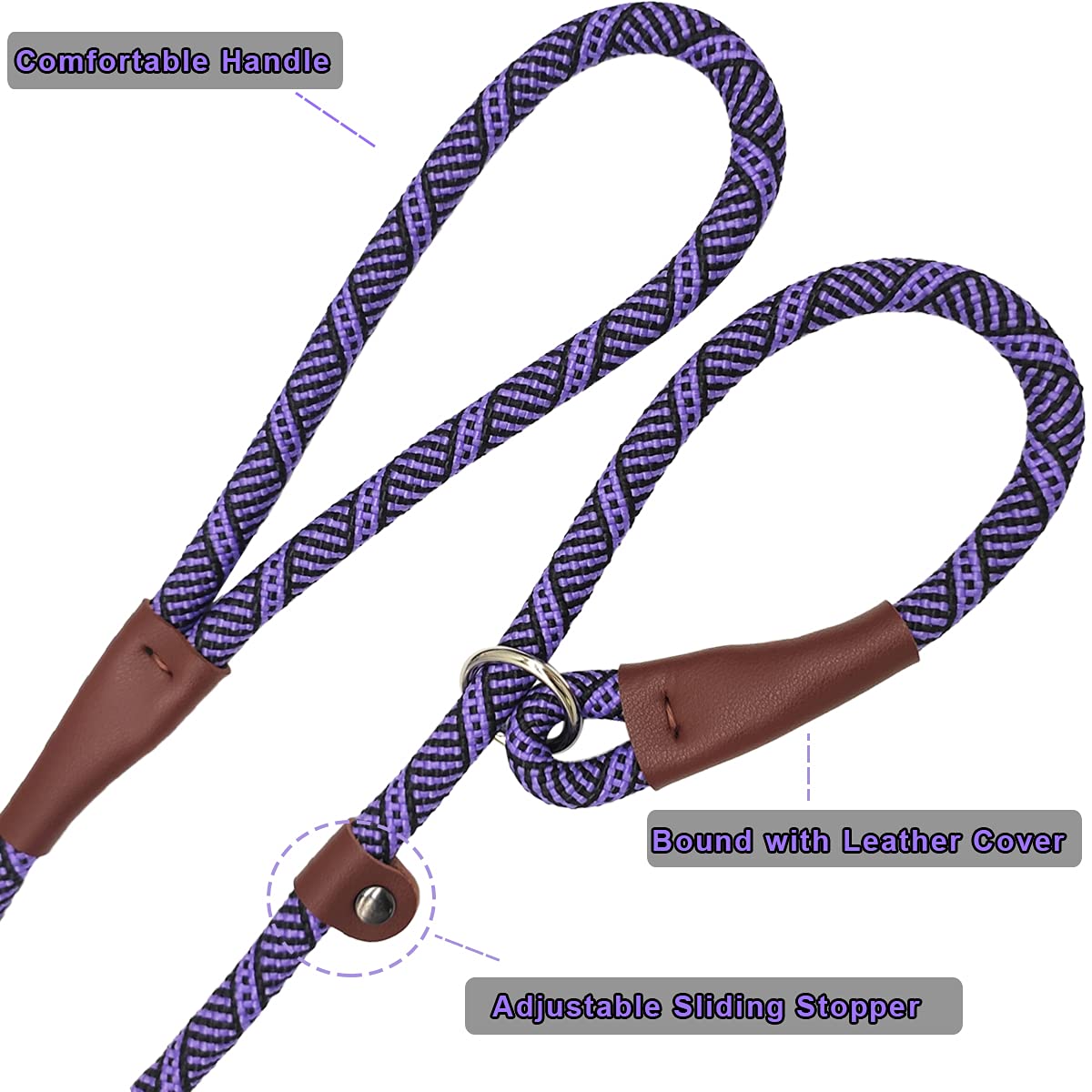 Sepxufore 3 Ft Slip Lead Dog Leash, 1/2 Inch Rope Dog Walking And Training Lead, No Pull Strong Nylon Leash Great For Medium And Large (Purple)