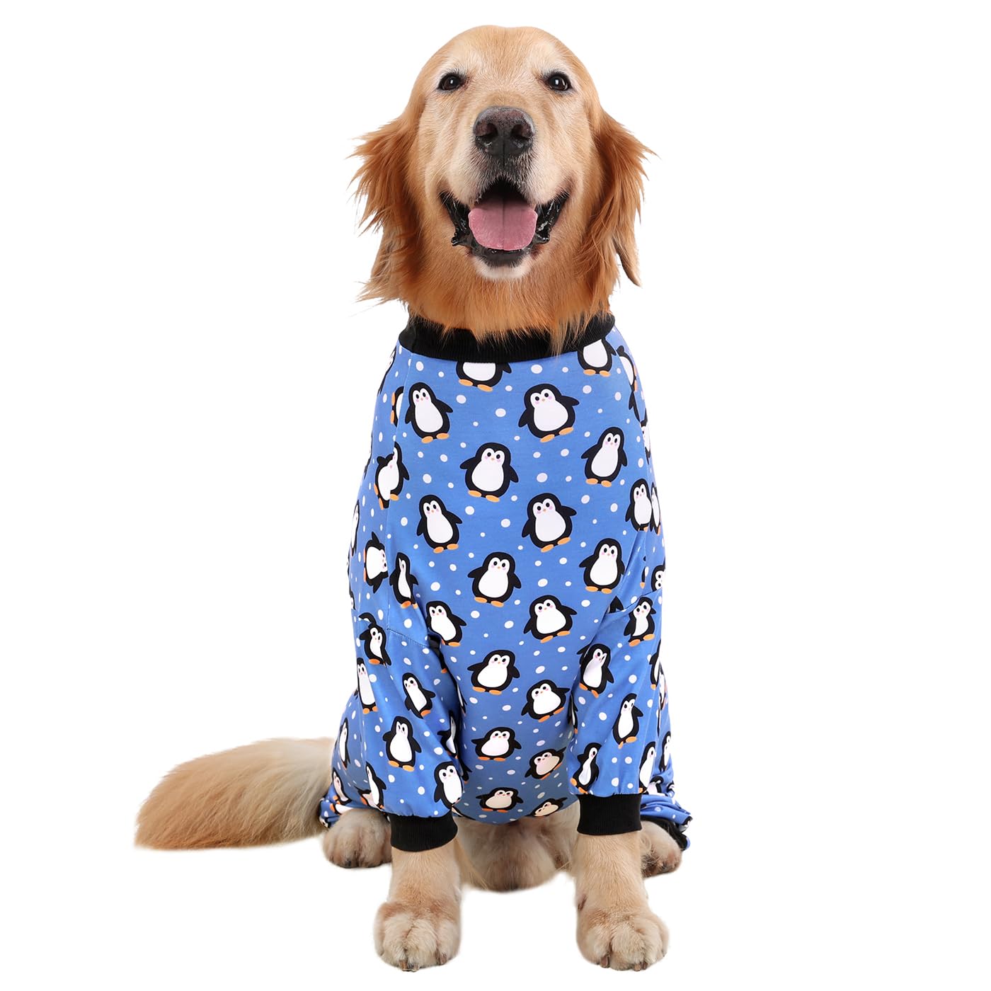 HDE Dog Pajamas One Piece Jumpsuit Lightweight Dog PJs Shirt for M-3XL Dogs Penguin Polka Dots - M