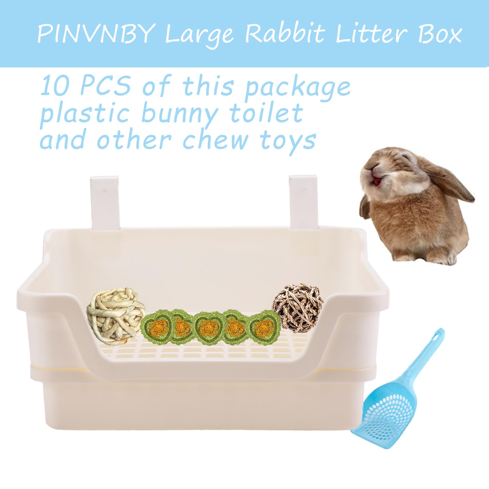 Extra Large Rabbit Litter Box With Splash Guard & Removable Tray - Double Layer Small Animal Cage Toilet For Guinea Pigs, Chinchillas, Ferrets - Chew-Proof Plastic + 2 Hooks (15.7' Jumbo, Beige)