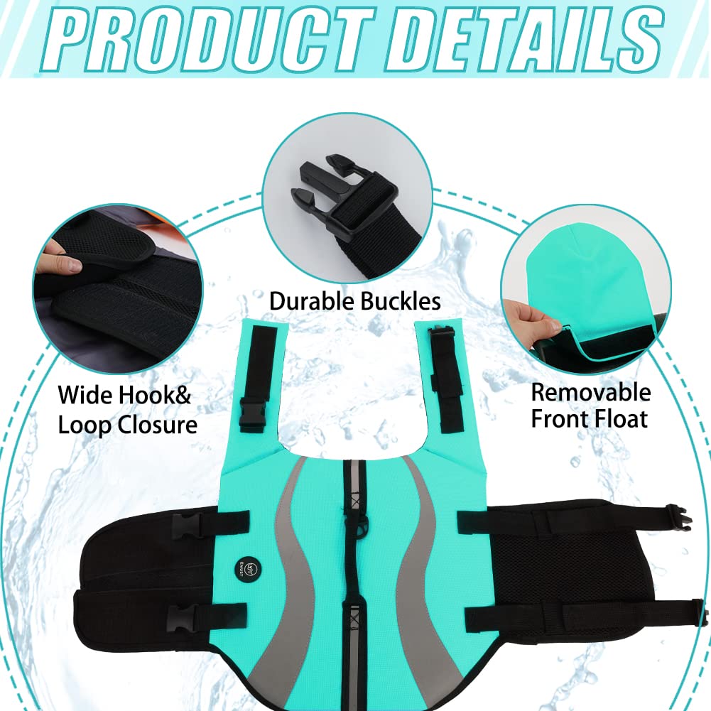 Emust Life Vests For Dogs, Lightweight Small/Medium/Large Dog Life Preserver For Swimming/Boat/Water, Turquoise,Xl