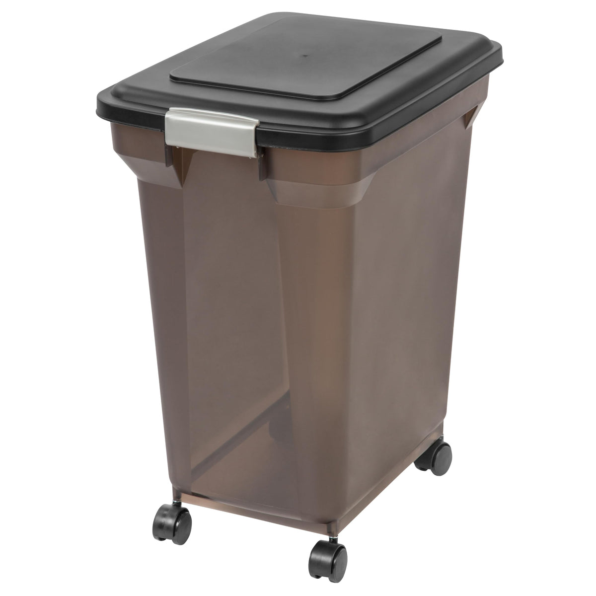 Iris Usa Weatherpro Airtight Dog Food Storage Container, Up To 42 Lbs, Attachable Wheels, For Dog Cat Bird And Other Pet Food Storage Bin, Keep Fresh, Easy Mobility, Bpa Free, Smoke/Black
