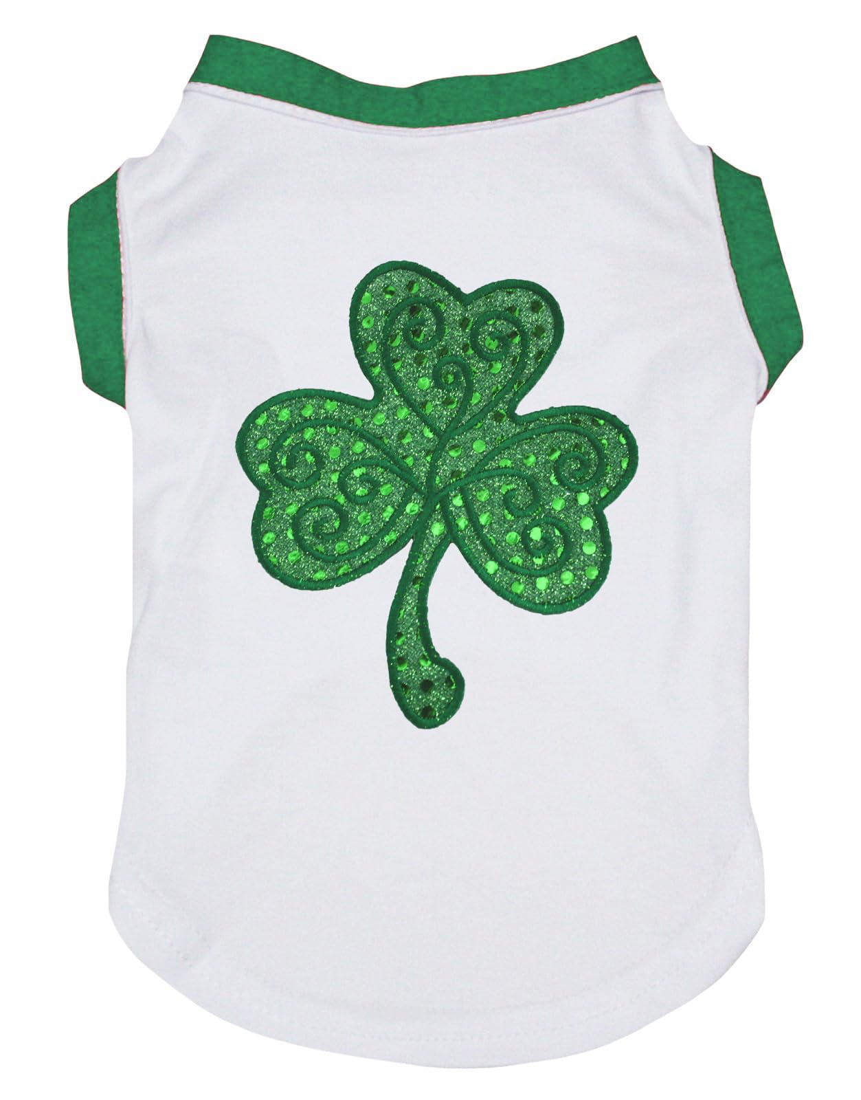 Petitebella Green Sequins Clover Puppy Dog Shirt (White, Small)