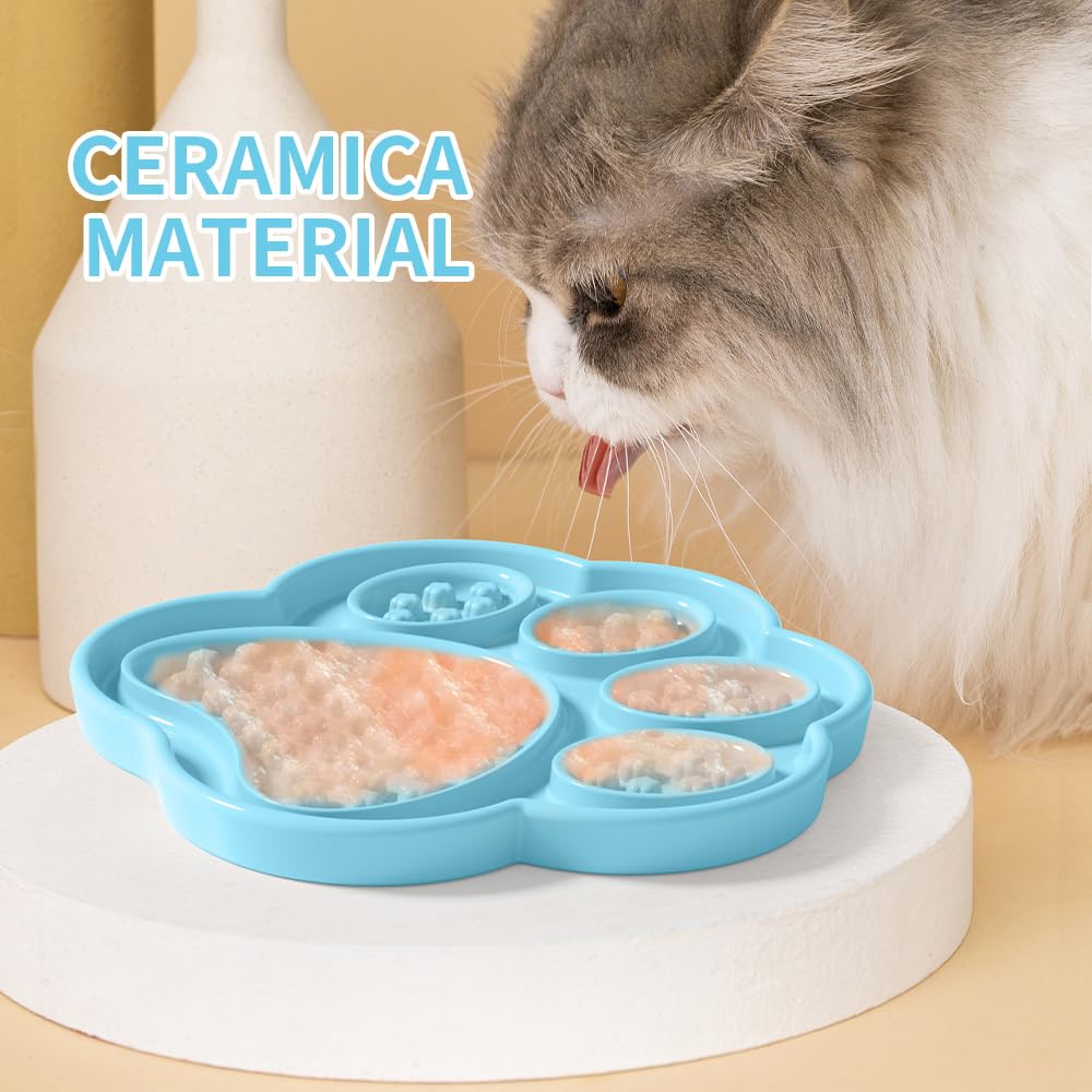 Ceramic Slow Feeder for Dogs & Cats, 8.8   Lick Mat and Puzzle Feeder Blue Cat Dish Slow for Anxiety Relief, Interactive Treats