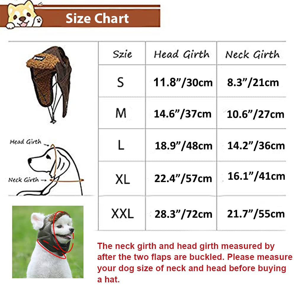 Leconpet Dog Aviator Hat, Dog Winter Pilot Hat With Ear Flaps For Cold Weather (S, Brown)