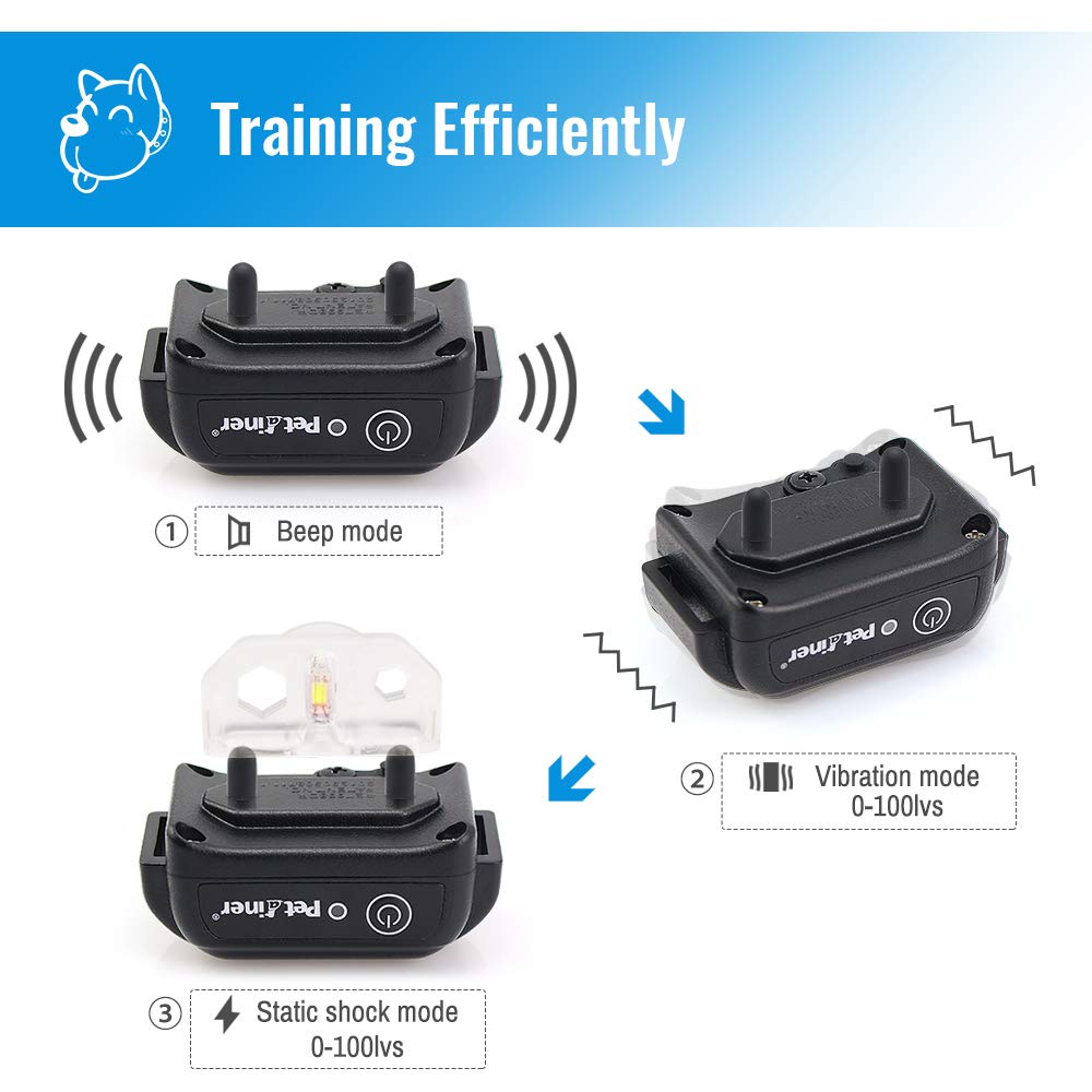 Petrainer Training Collar For Dogs - Waterproof Rechargeable Dog Training E-Collar With 3 Safe Correction Remote Training Modes, Static, Vibration, Beep For Dogs Small, Medium, Large