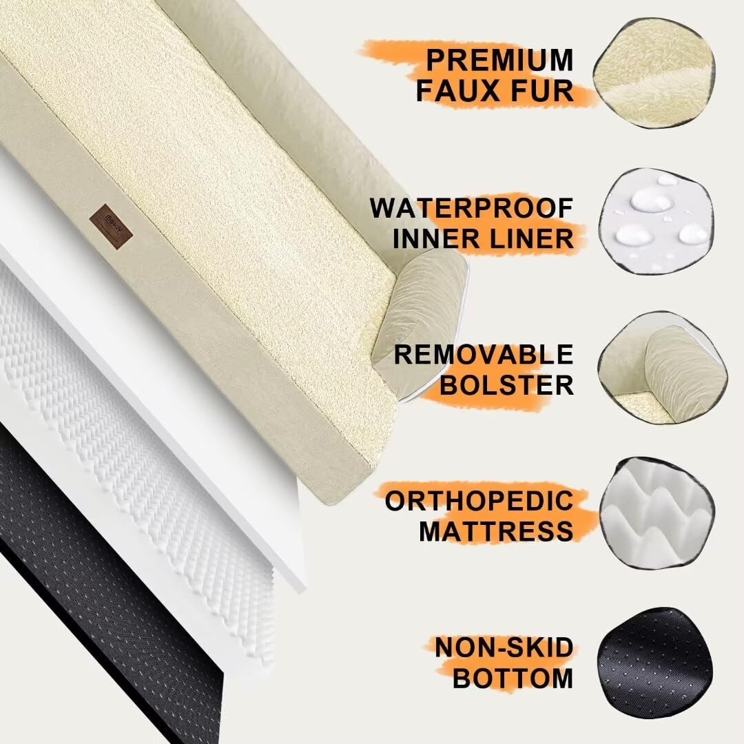 Large Dog Bed Orthopedic Washable - Waterproof With Removable Cover - Memory Foam - Xxl Large Big Dogs - Beds Bolster Pet - Couc