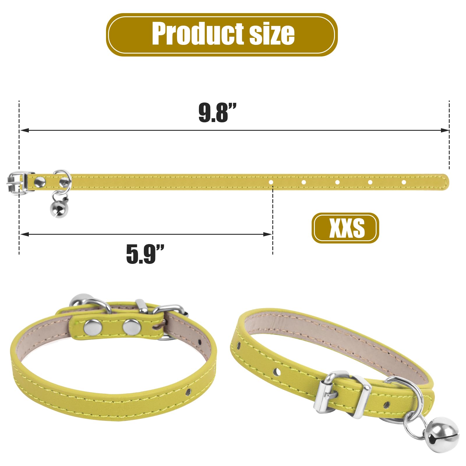 Chengfu Xxs Teacup Dog Collar, Yellow, 3/8 Inch Width
