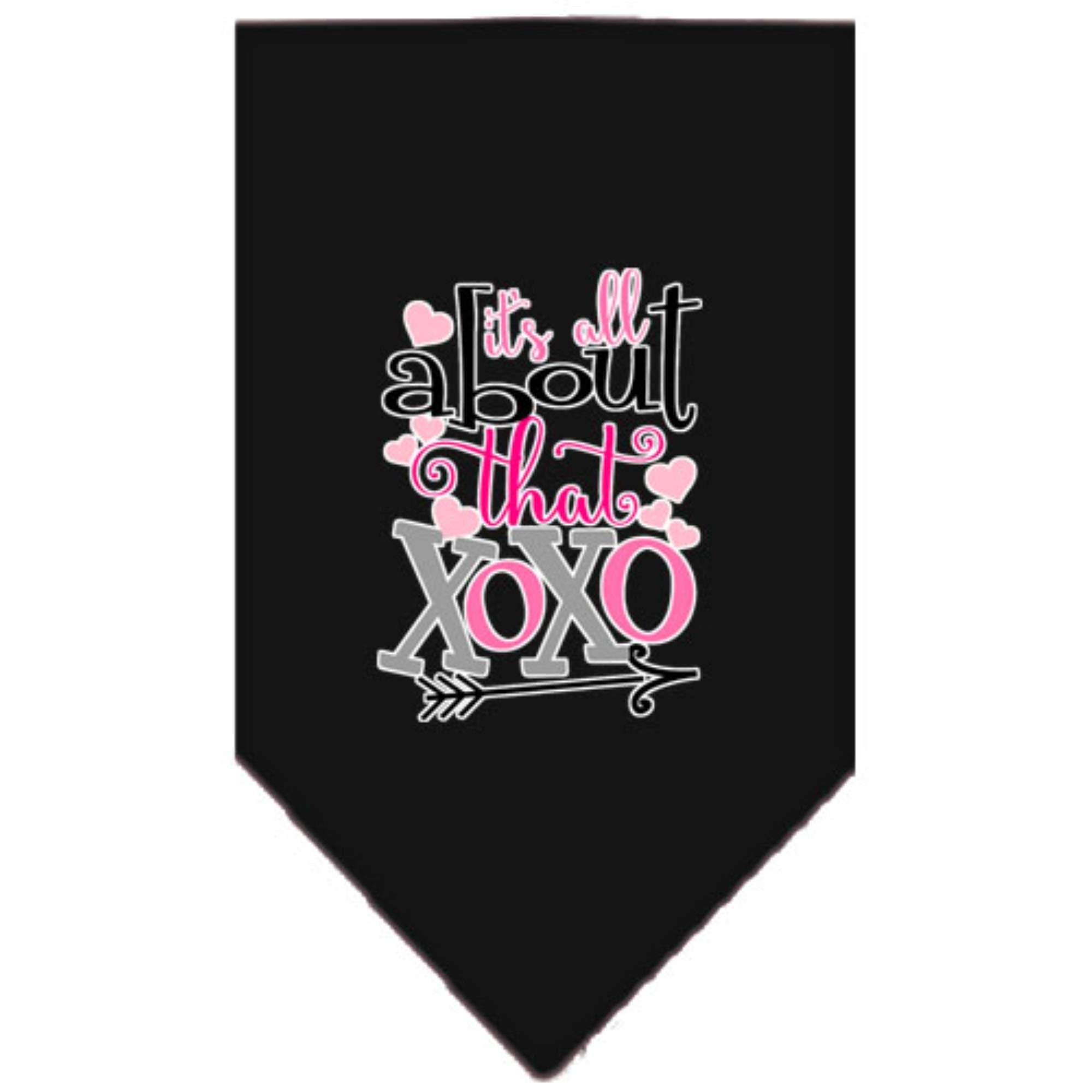 Pet and Dog Bandana Screen Printed, "It's All About That XOXO" Black Small