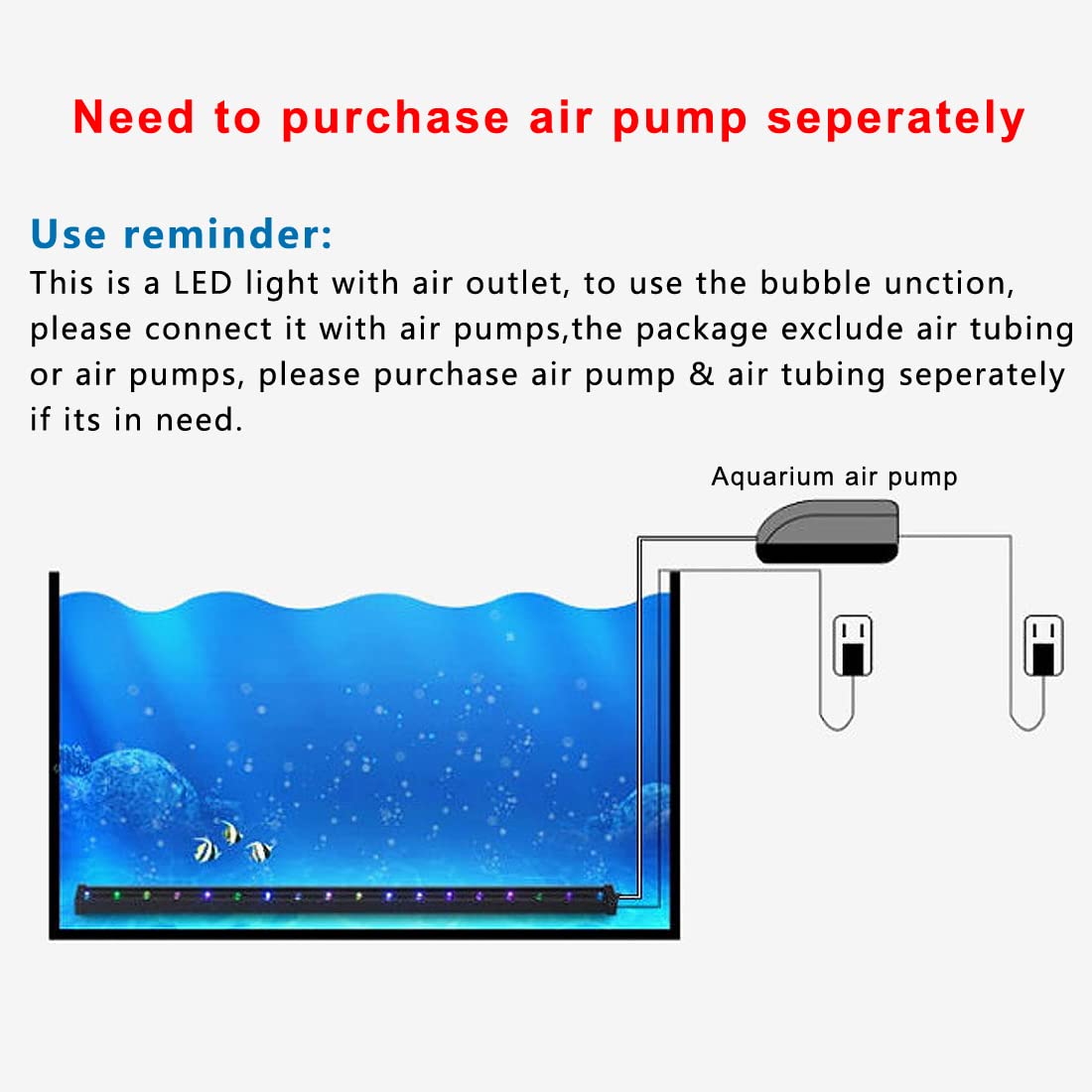 Pulaco 1 Watt Aquarium Fish Tank Air Stone With Automatic Color Changing Led Light For Small Fish Tank Air Pump