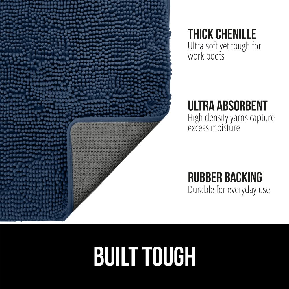 Gorilla Grip Chenille Indoor Doormat, 60" x 36", Navy Blue, Absorbent, Washable Rug with Rubber Backing for Muddy Dog Paws