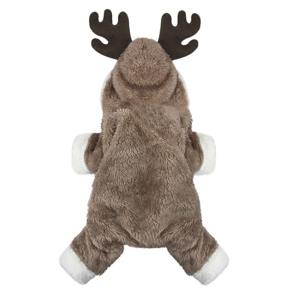 Cute Christmas Pet Costume Elk Reindeer Cosplay Soft Warm Coral Fleece Pet Hoodie Jacket Winter Hooded Coat Pet Outfit Clothes Apparel For Small Medium Puppy Dogs Cats (Xxl: For Dog 11.1-15.5 Lb)