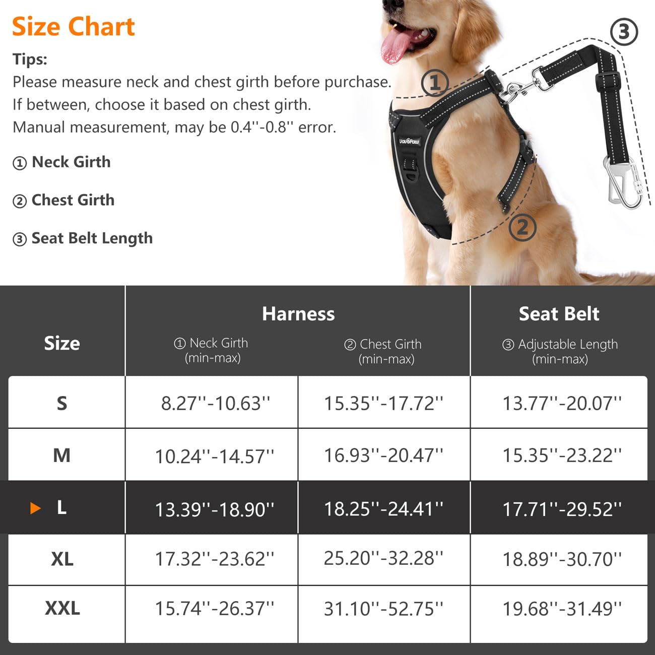 Dog Car Belt For Car, Dog Car Harness Reflective Strip & Adjustable Buckle, Dog Car Leash Seat Belt, Dog Seat Belt Soft Padded & Breathable Mesh, Safety Pet Car Seat Belt Car Tether, L, Carbon Black
