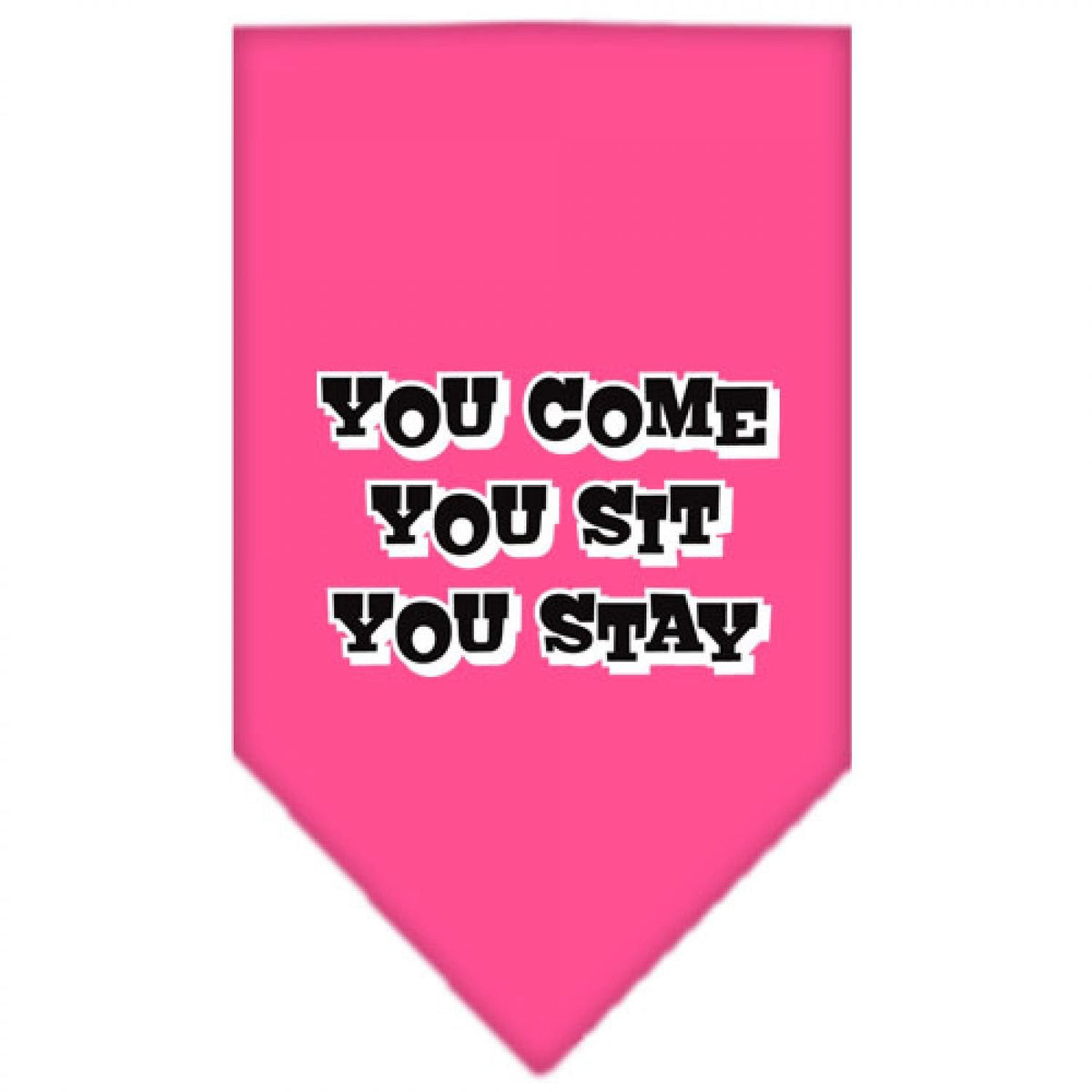 Pet and Dog Bandana Screen Printed, &quot;You Come, You Sit, You Stay&quot; Bright Pink Large