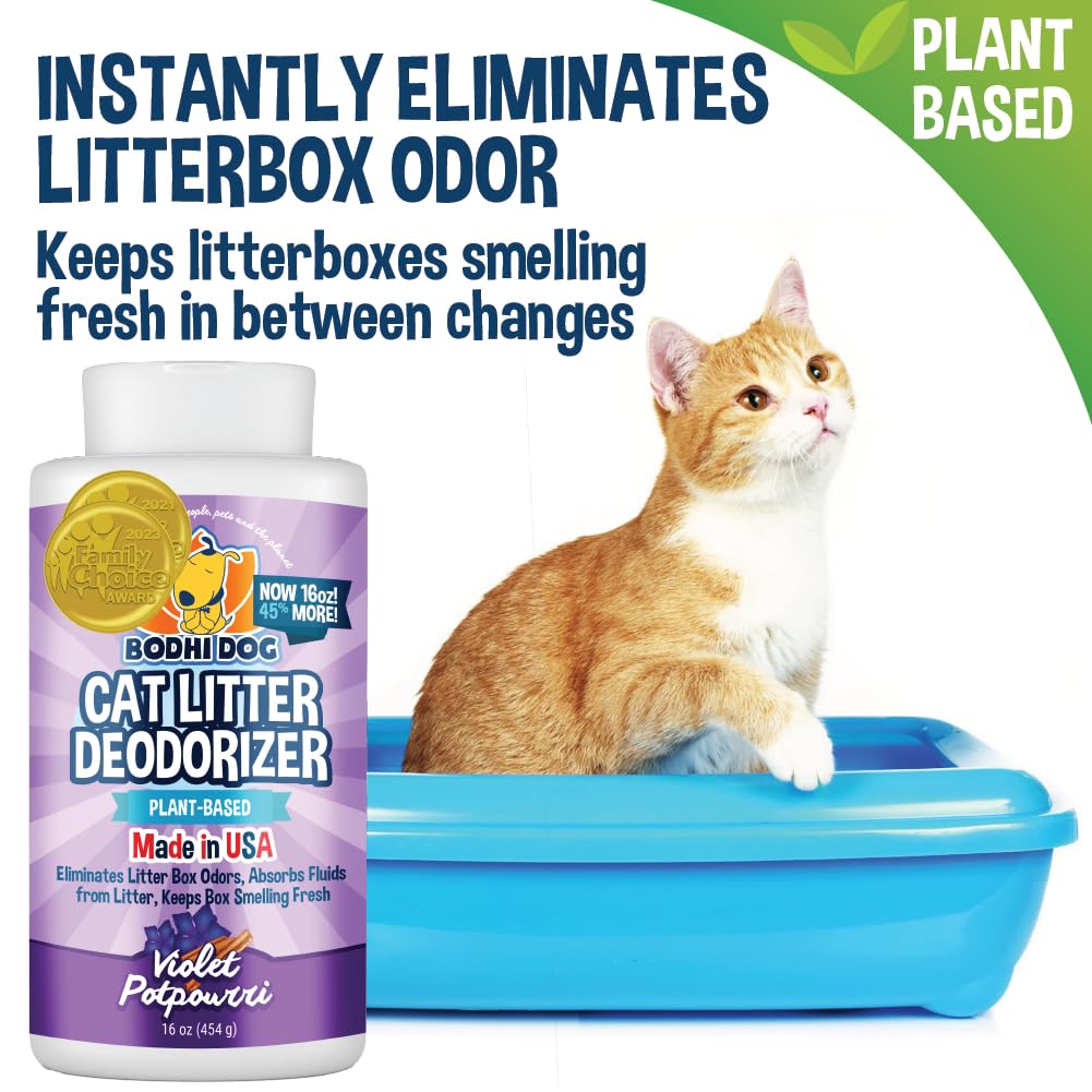 Bodhi Dog Cat Litter Odor Eliminator - Natural Deodorizer, 16 oz, Purple, Long-Lasting Formula, Reduces Litter Box Changes, Violet Potpourri S