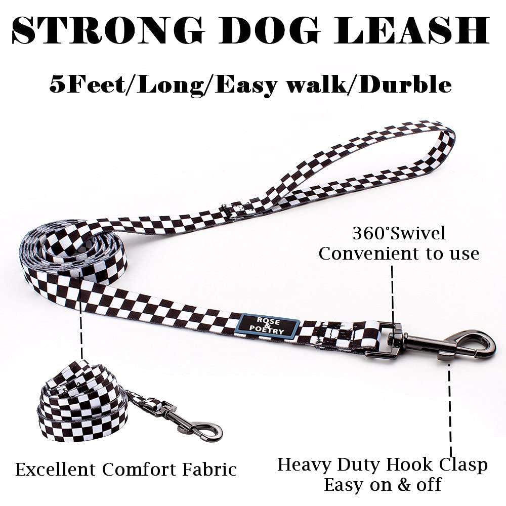 Roses&Poetry Dog Collar And Leash For Medium Large,Adjustable Durable 5Ft Puppy Leash Collar For Dog Training Lead(Black & White