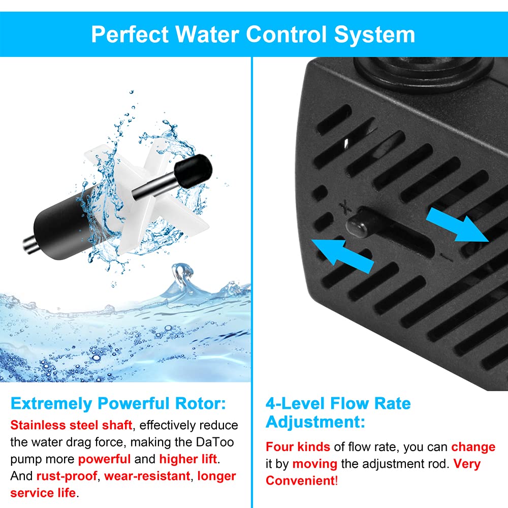 Datoo 95Gph 5W Small Submersible Water Pump Mini Fountain Pump Ultra Quiet For Aquarium Fish Tank Pond Statuary Hydroponics