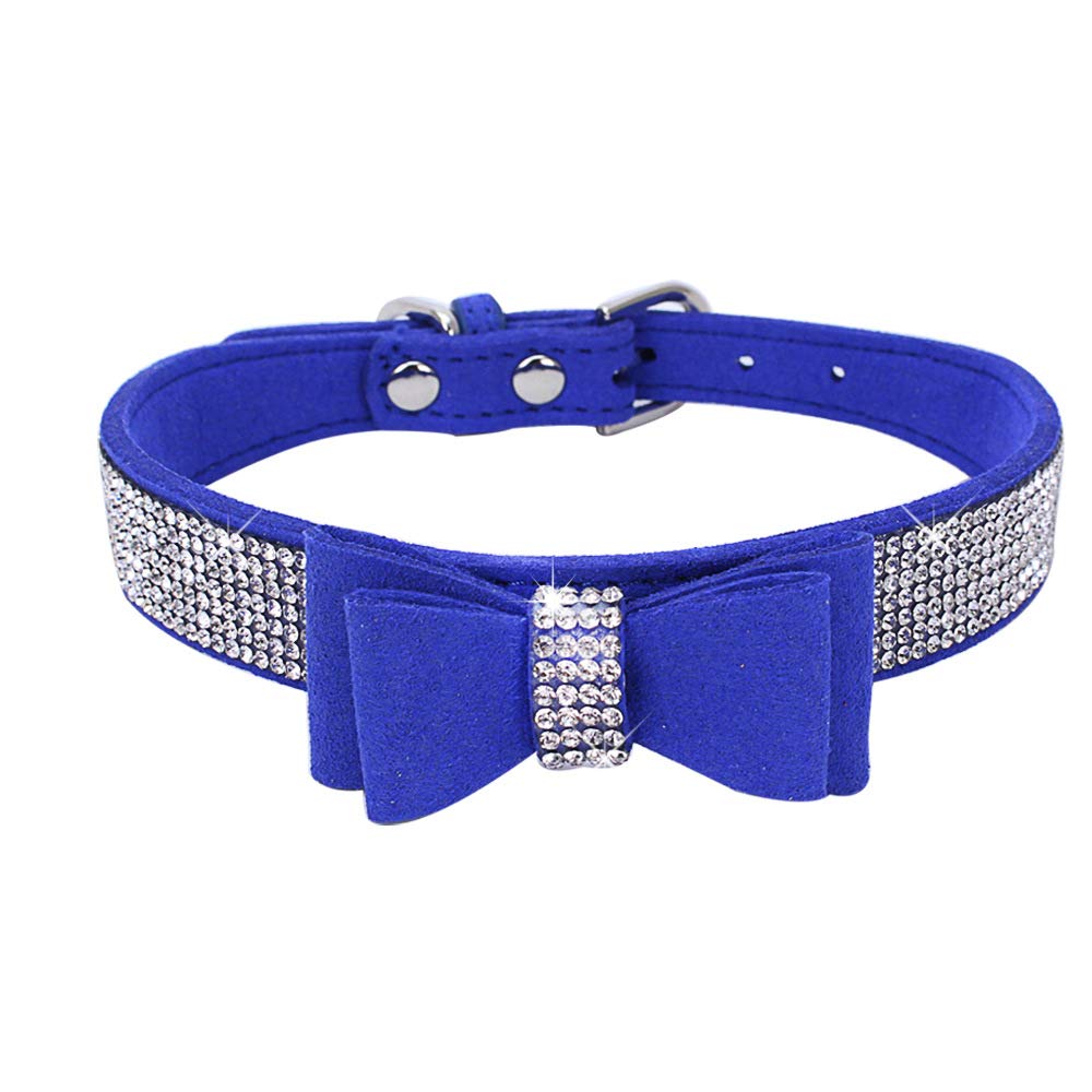 Bow Tie Puppy Dog Collar With Rhinestone, Bling Crystal Pretty Diamond Jewel Girls Cat Collars For Xxs Xs Small Medium Large Breed Pet Dogs Female Kitten, Dark Blue Xsmall