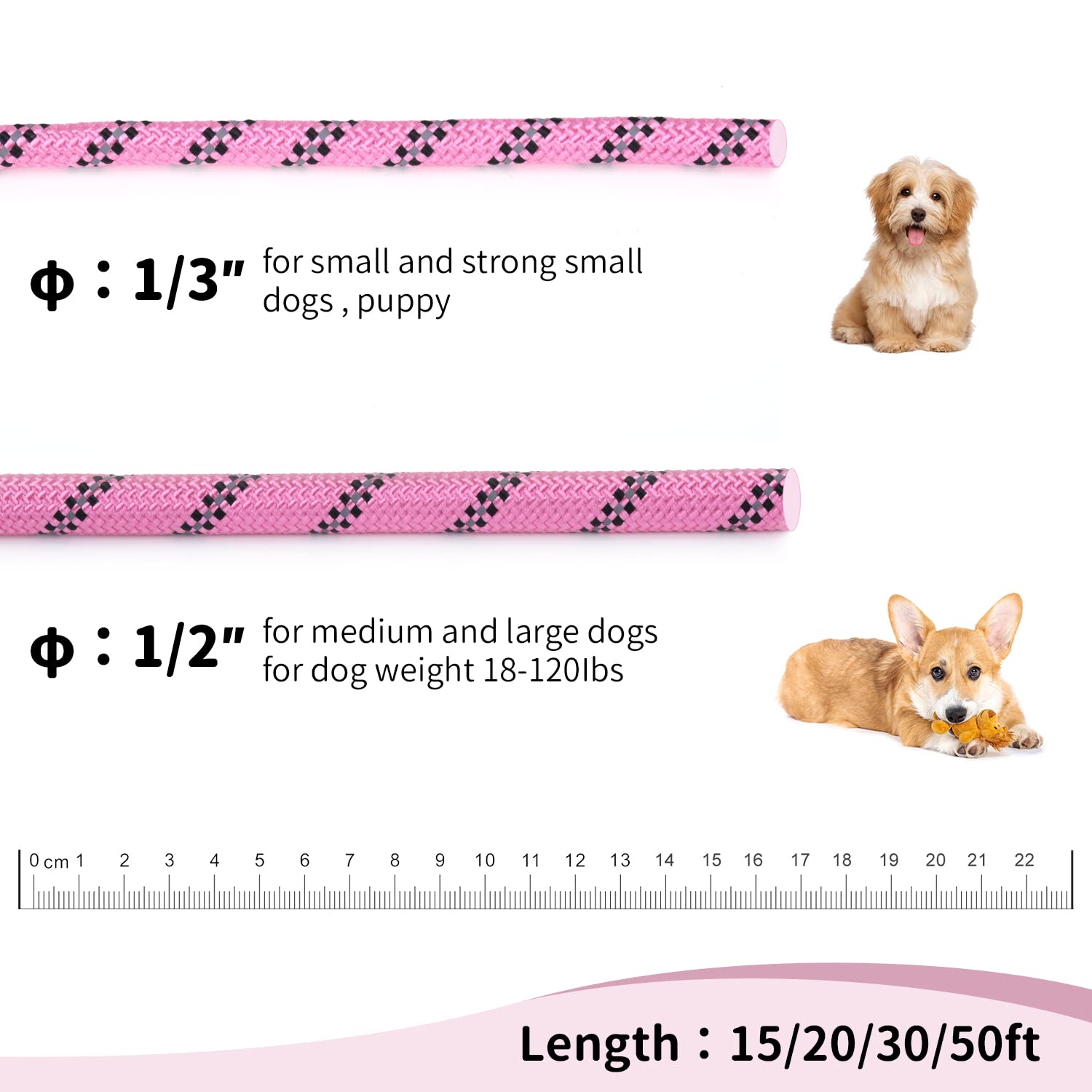 Long Dog Leash For Training 15Ft-Reflective Nylon Rope With Swivel Hook-Recall Agility Lead For Large Small Medium Dogs Outside