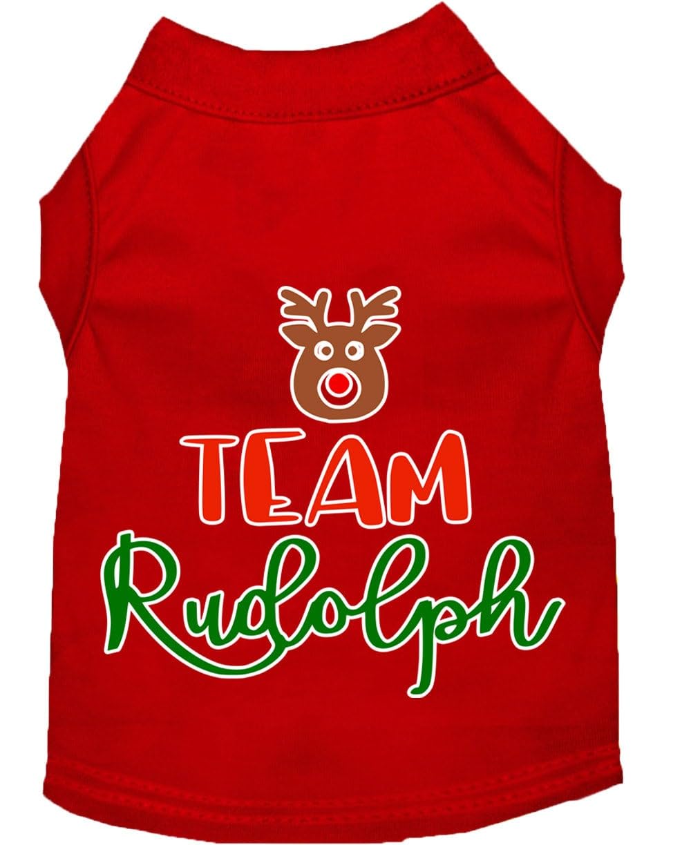 Christmas Pet Dog & Cat Shirt Screen Printed, &quot;Team Rudolph&quot; Brown XS (0-3 lbs.)