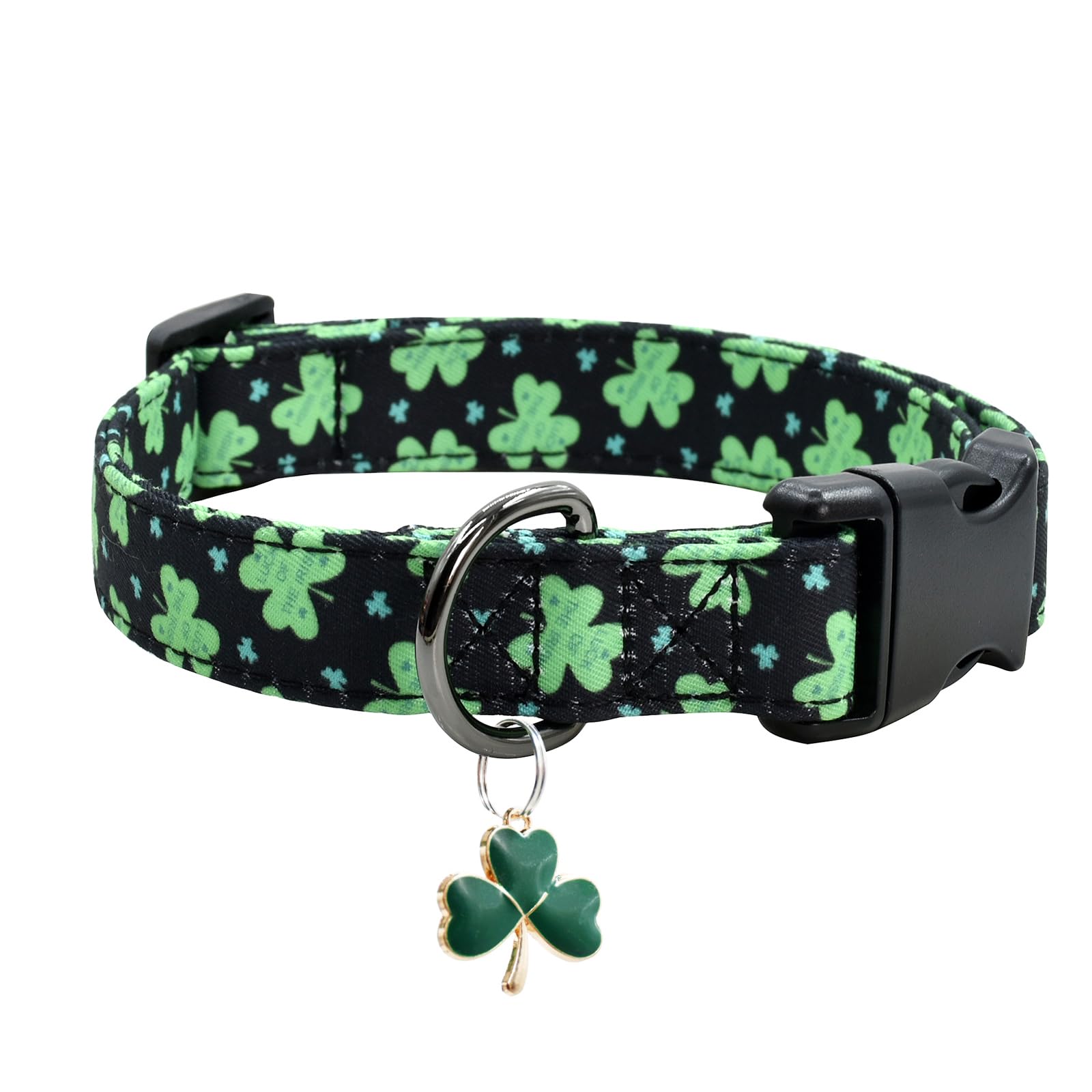 Clover Patterns Dog Collar With Accessories, Durable And Soft Cotton Dog Collars For Small Large Female And Male Dogs Pets(Green