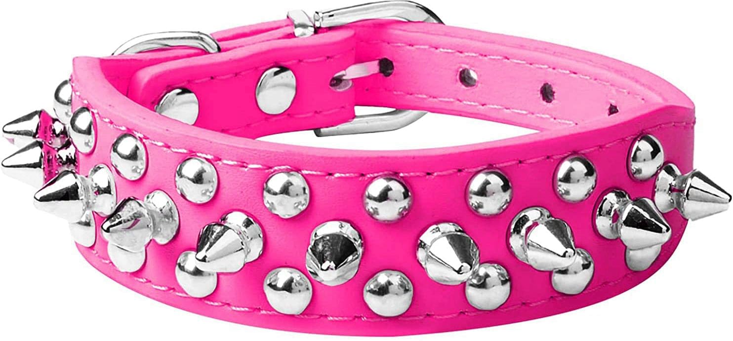 haoyueer Spiked Dog Collar Soft Pu Leather Mushrooms Rivet Spike Studded Puppy Adjustable Pet Collars for Small Breeds (L, Hot P