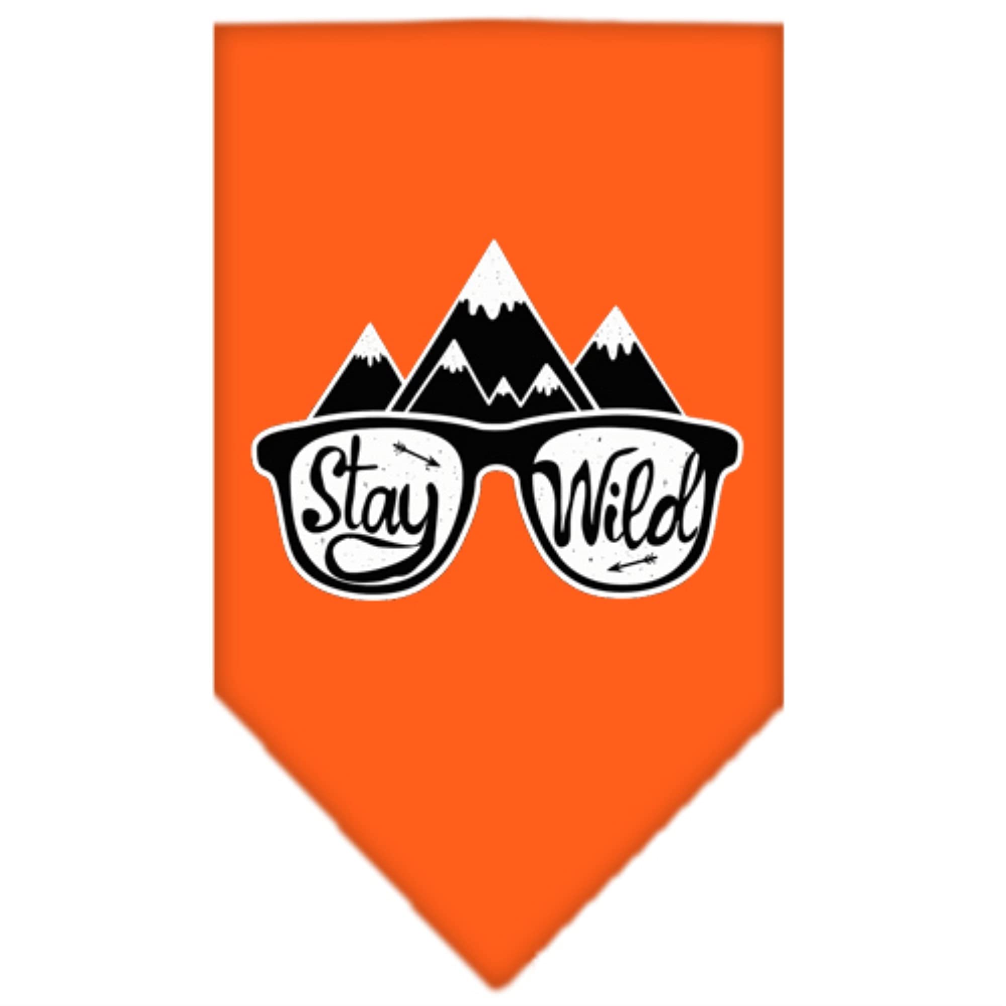 Dog Bandana Screen Printed, &quot;Stay Wild&quot; Orange Large