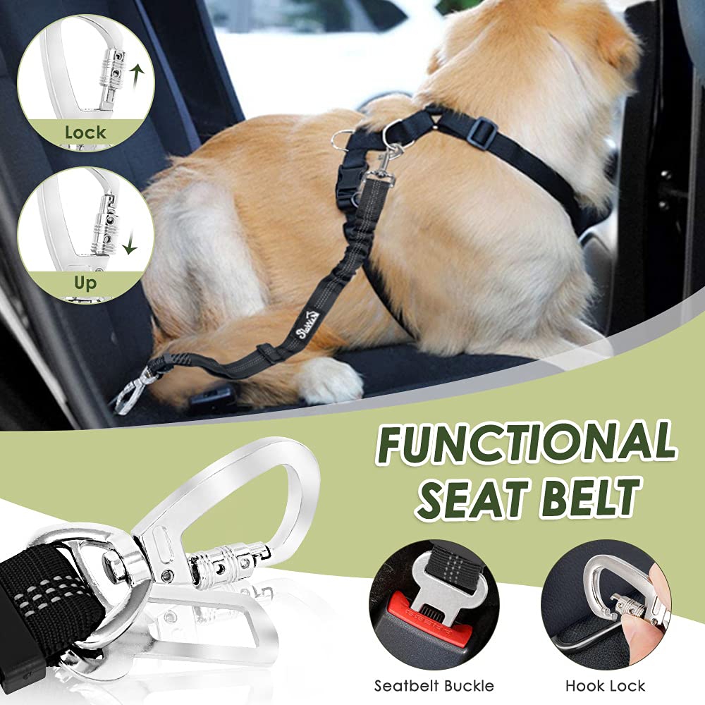 Slowton Dog Car Harness Seatbelt Set, Dog Vest Harness Adjustable Mesh Breathable & Vehicle Safety Seat Belt Tether With Elastic Bungee For Small Medium Large Pets(Pi,Xxxs)