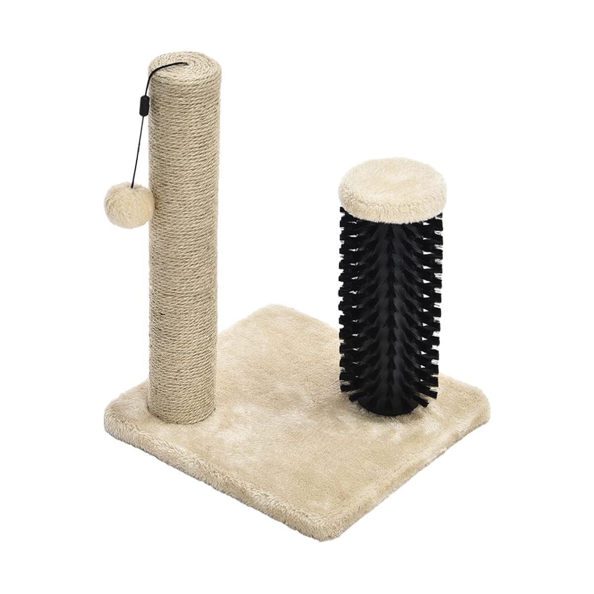 Amazon Basics Cat Scratching Post With Brush For Indoor Cats, 12.2 X 12.2 X 16.54 Inch For Kittens, Beige