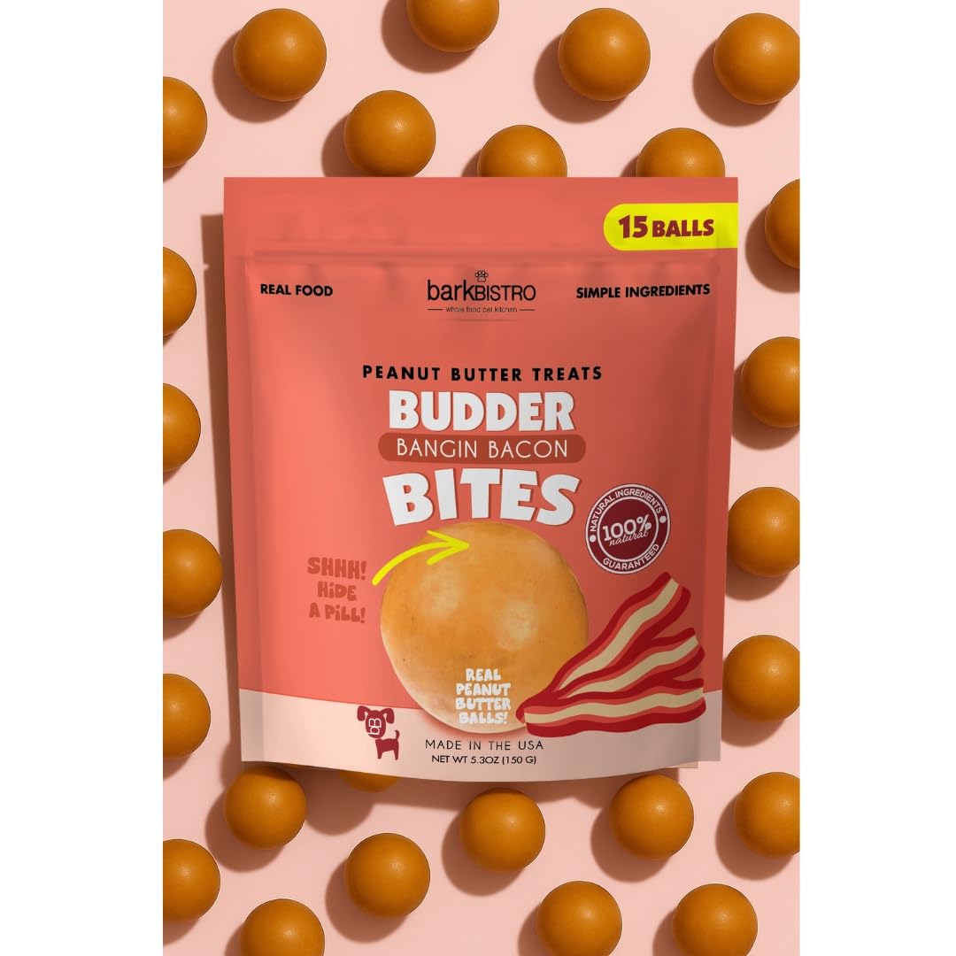 BUDDY BUDDER 3pk Bites, Natural Peanut Butter Dog Treats (Pumpkin, Bacon, & Berry Flavor), Soft Peanut Butter Ball Treat or Use