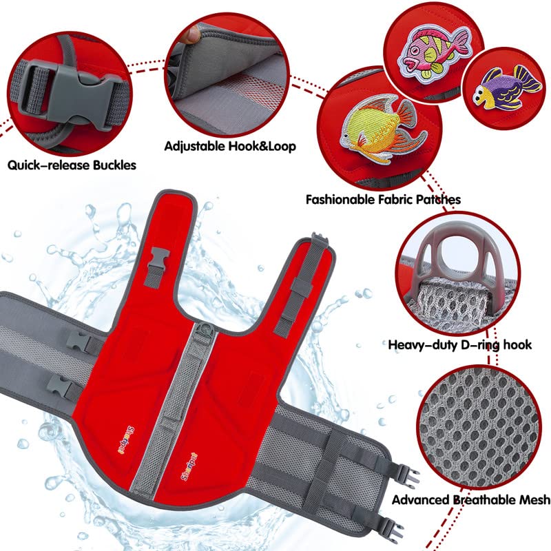 Sheripet Dog Life Jacket For Large Dogs, Dog Life Vest For Swimming Boating With Fashion Fabric Patches, Pet Safety Lifepreserve